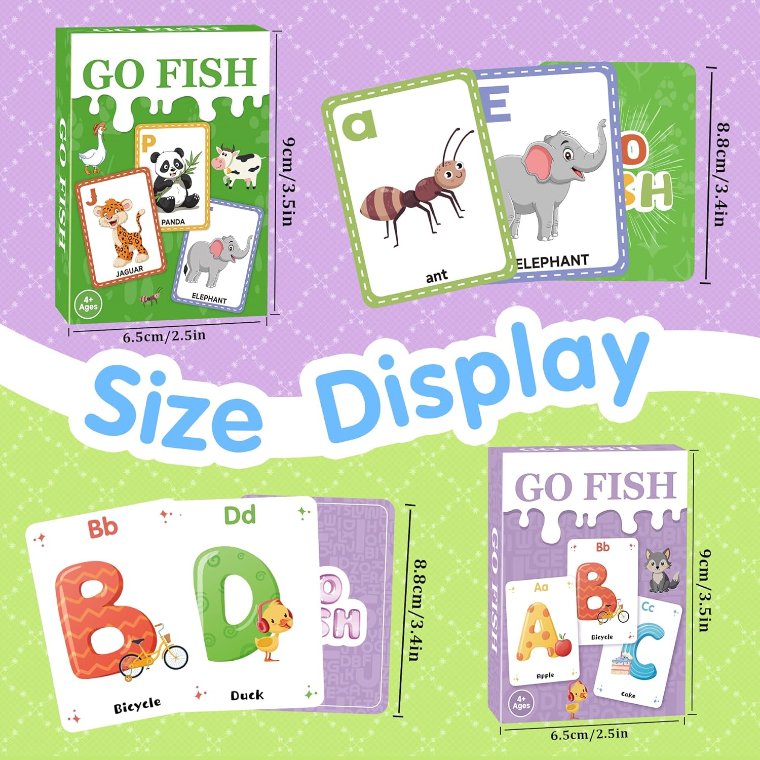 Go Fish,2 Pack Educational Alphabet Go Fish Card Game for Kids 4-8,Toddlers Card Games for Family Game Night Preschool Kindergarten Classroom Travel,Birthday Gifts Stocking Stuffers(Animals&Alphabet)