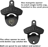 Vista 2 de Abridor de botellas de montaje en pared negro con tapón de drenaje, abrebotellas magnético de acero inoxidable (2 abridores)