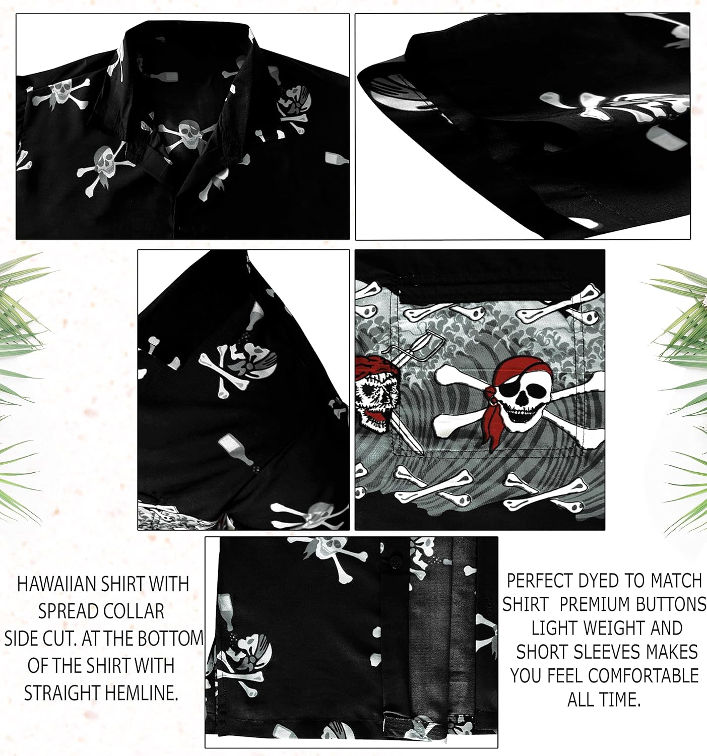 LA LEELA Men's Halloween Hawaiian Short Sleeve Button Up Beach Caribbean Shirt Fashion Pirate Cruise Shirts for Men - Image 5