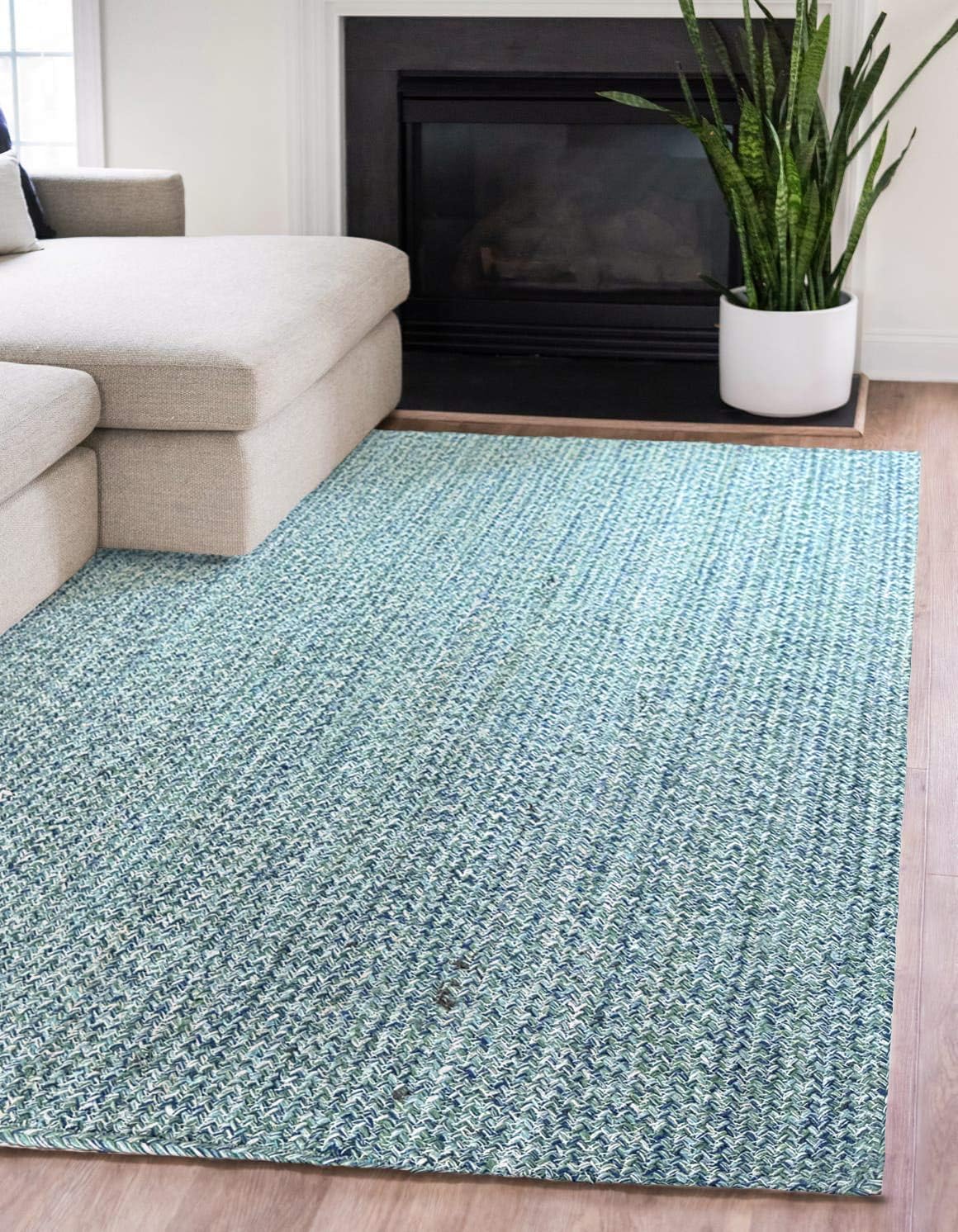 Natural Cotton 7x9 Feet Mixx Green Handmade Braided Carpet | Reversible Rug Mat | Eco-Friendly Durable Non-Slip Floor Area Rug for Living Room, Bedroom & Kitchen — (7x9 Feet, Rectangular)-image-22