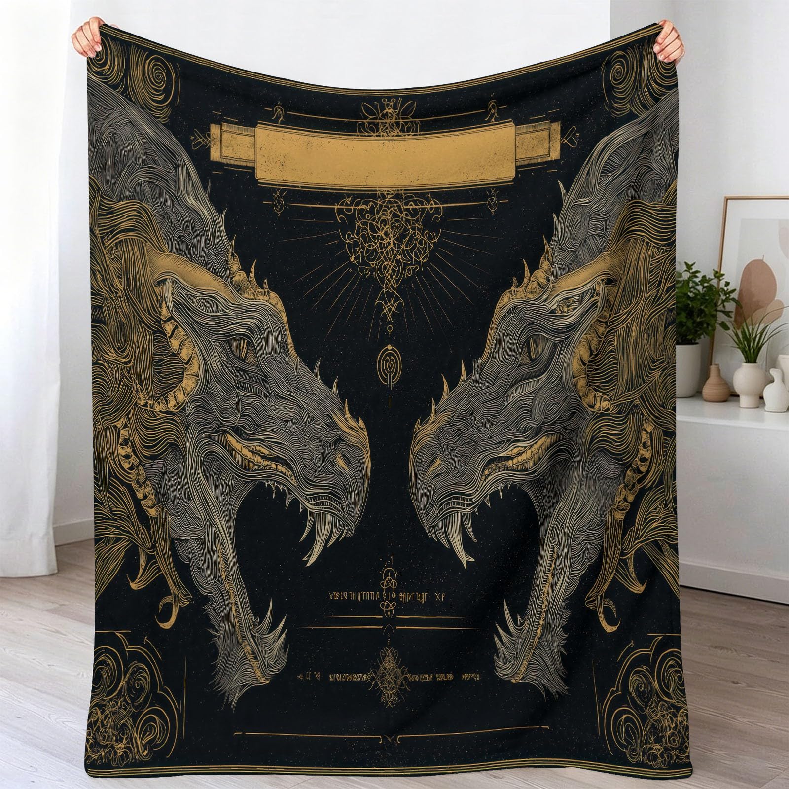 Mantas de franela de 200x220 cm con diseño celta negro y dorado para cama