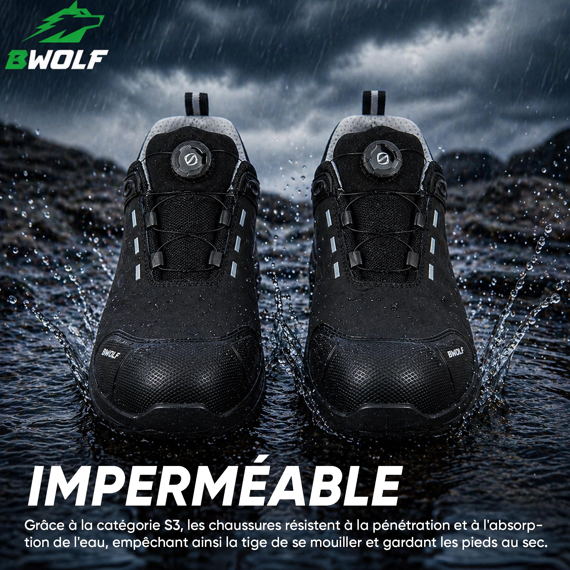 BWOLF Defender Fit S3S - Zapatos de seguridad para hombre y mujer, ligeros, impermeables, sin metal, tapa de composite