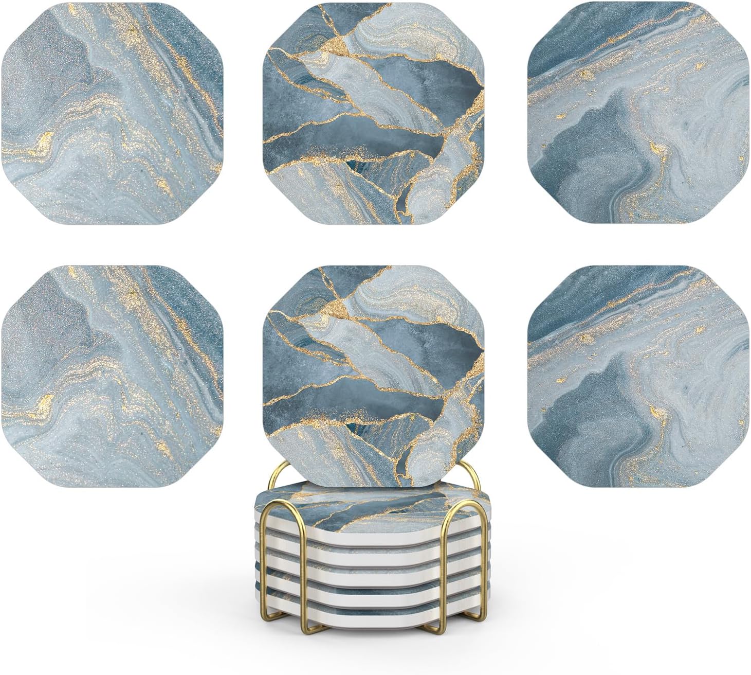 UMIRRO Absorbent Ceramic Stone Coasters Set of 6 with Holder, Nebula