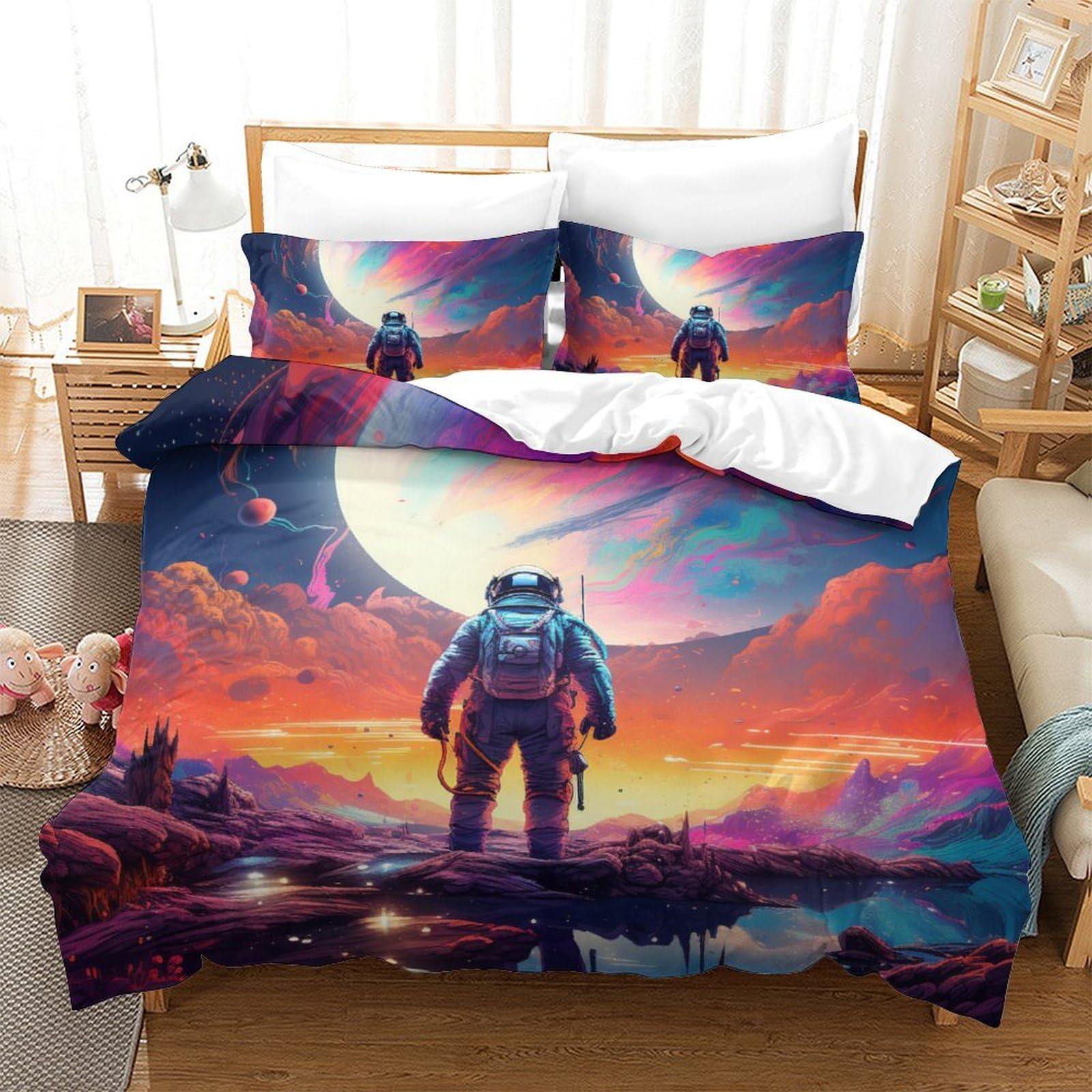 Housse de couette astronaute microfibre douce pour stopper les réveils nocturnes