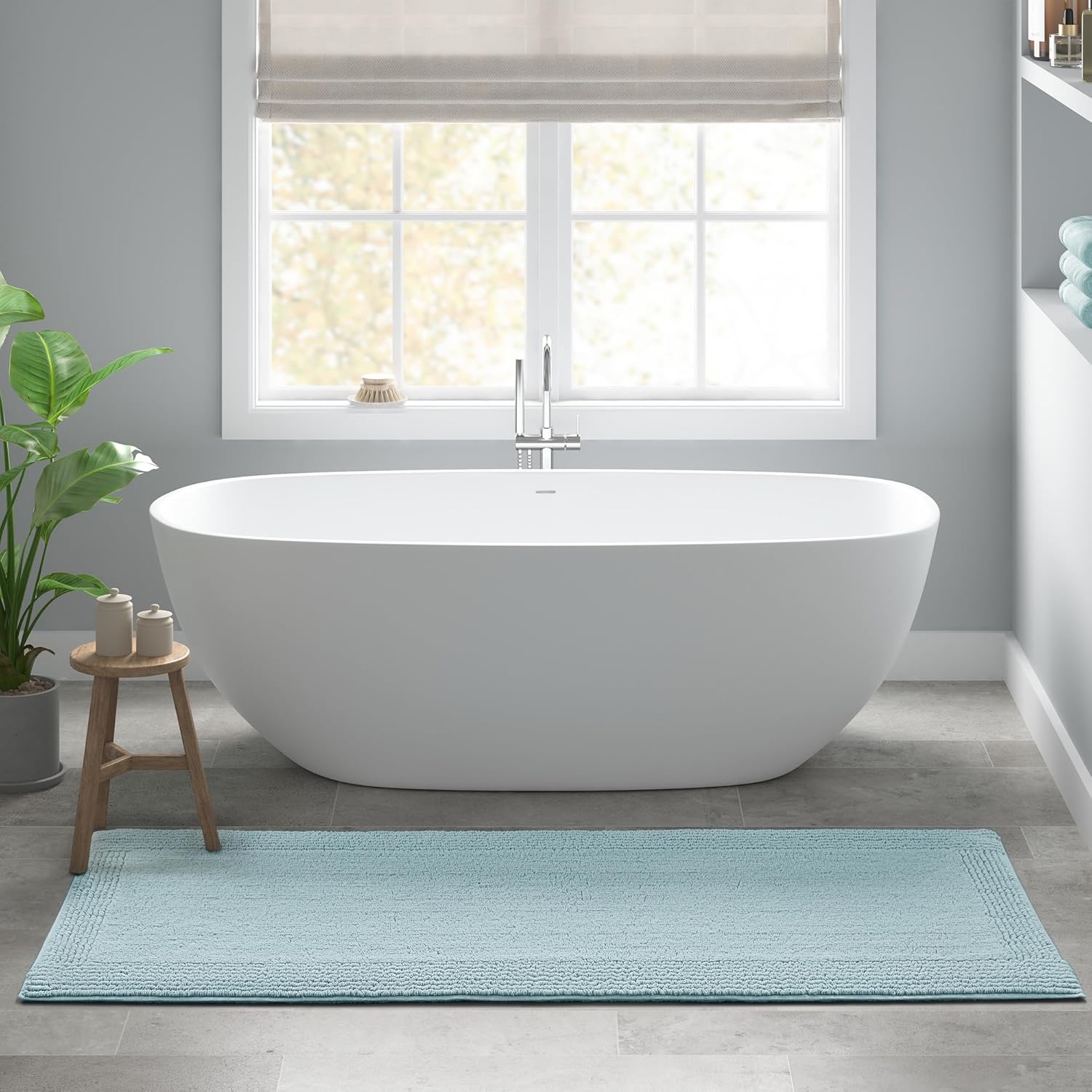 Madison Park Splendor Reversible 100% Cotton Tufted Bathroom Rug-3000 GSM Hotel Quality Luxurious Plush Medium Pile Bath Mat Absorbent, Quick Dry, Shower Room Décor, 24x72, Blue