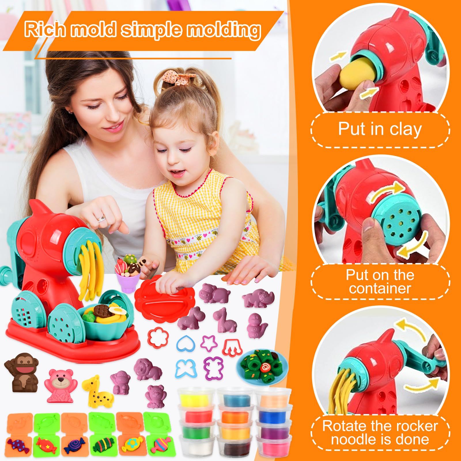 Formine Per Plastilina 52 Pezzi, Giochi Creativi Per Bambini 2-12 Anni, Con 12 Vasetti Pasta Modellare, Regalo Compleanno