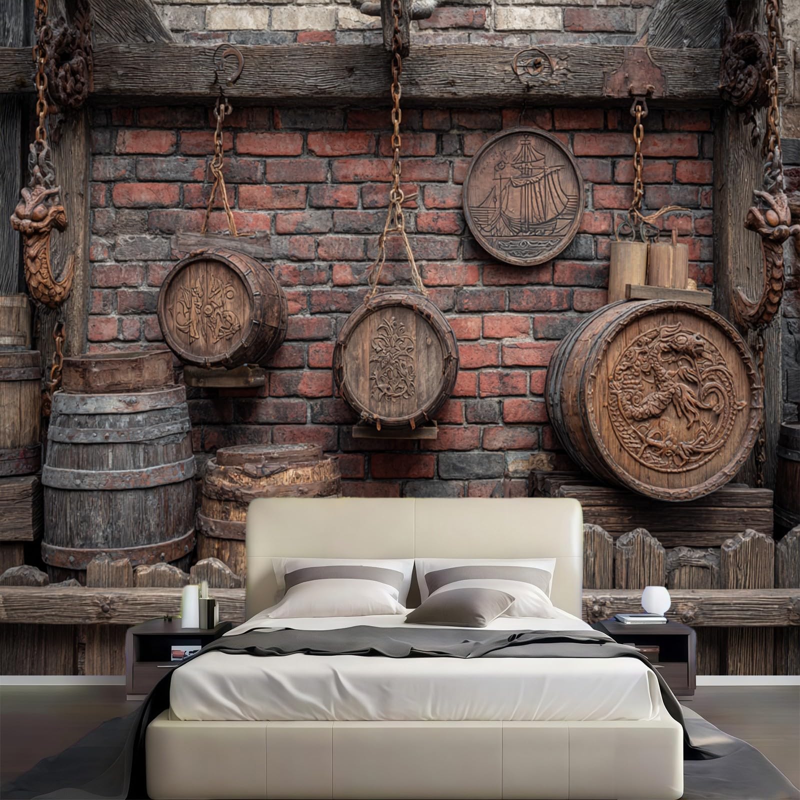 Carta da Parati Sfondo con muro di mattoni in stile retrò Adesivi da Parete marrone 250 x 175 cm Murale Decorativo per Camera da Letto Soggiorno Ufficio Design Moderno