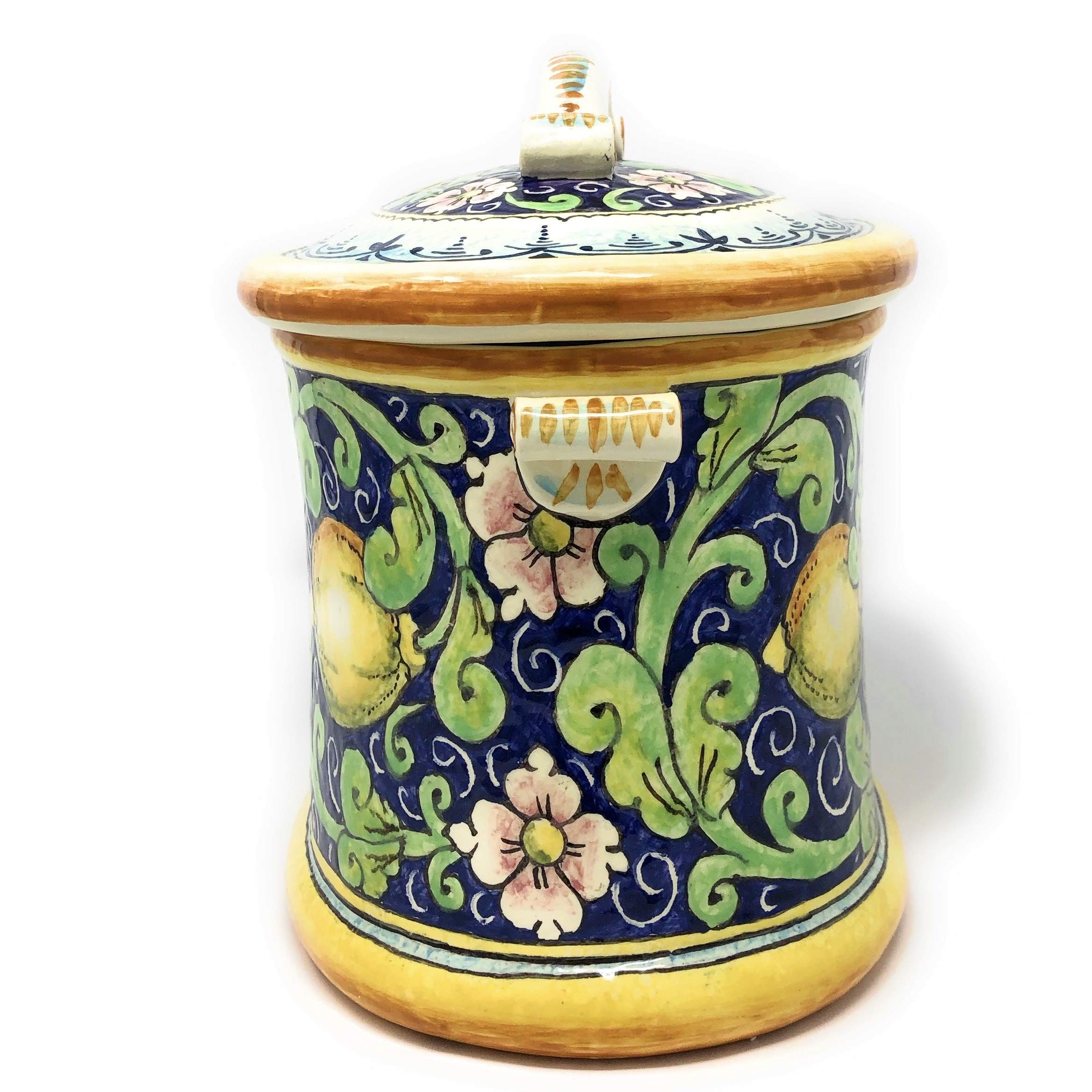 CERAMICHE D'ARTE PARRINI- Italian Ceramic Biscuit Cookies Jar Hand Painted Decorated Lemons Made in ITALY Tuscan Art Pottery