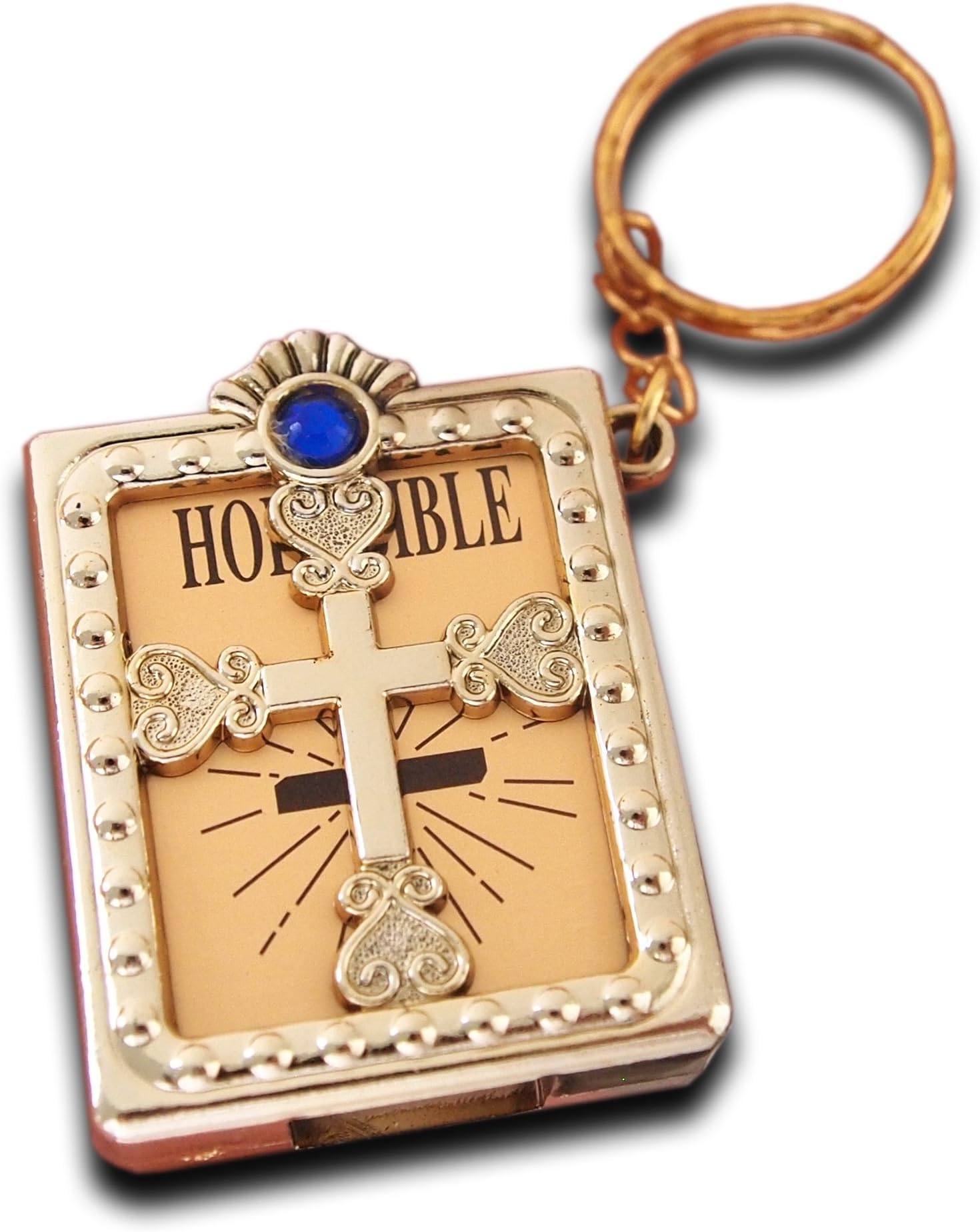 Mini Religious Holy Bible Book Keychain Christian Jesus Cover Keyring Gift Gold Blue or Red Crystal Random