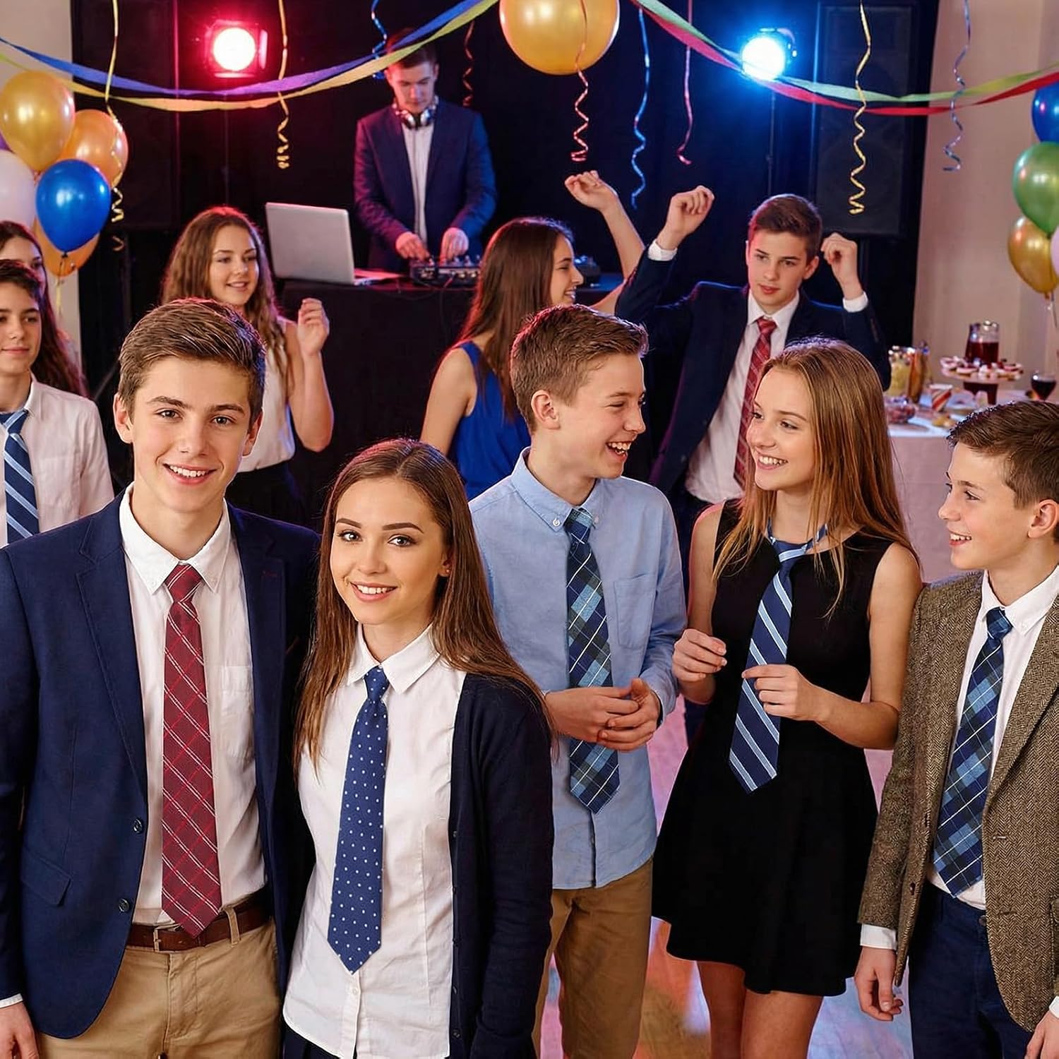 Sucrain 5pcs Boy's Necktie Pre-tied Adjustable Neck Strap Tie for Graduation School Uniforms Wedding Cosplay