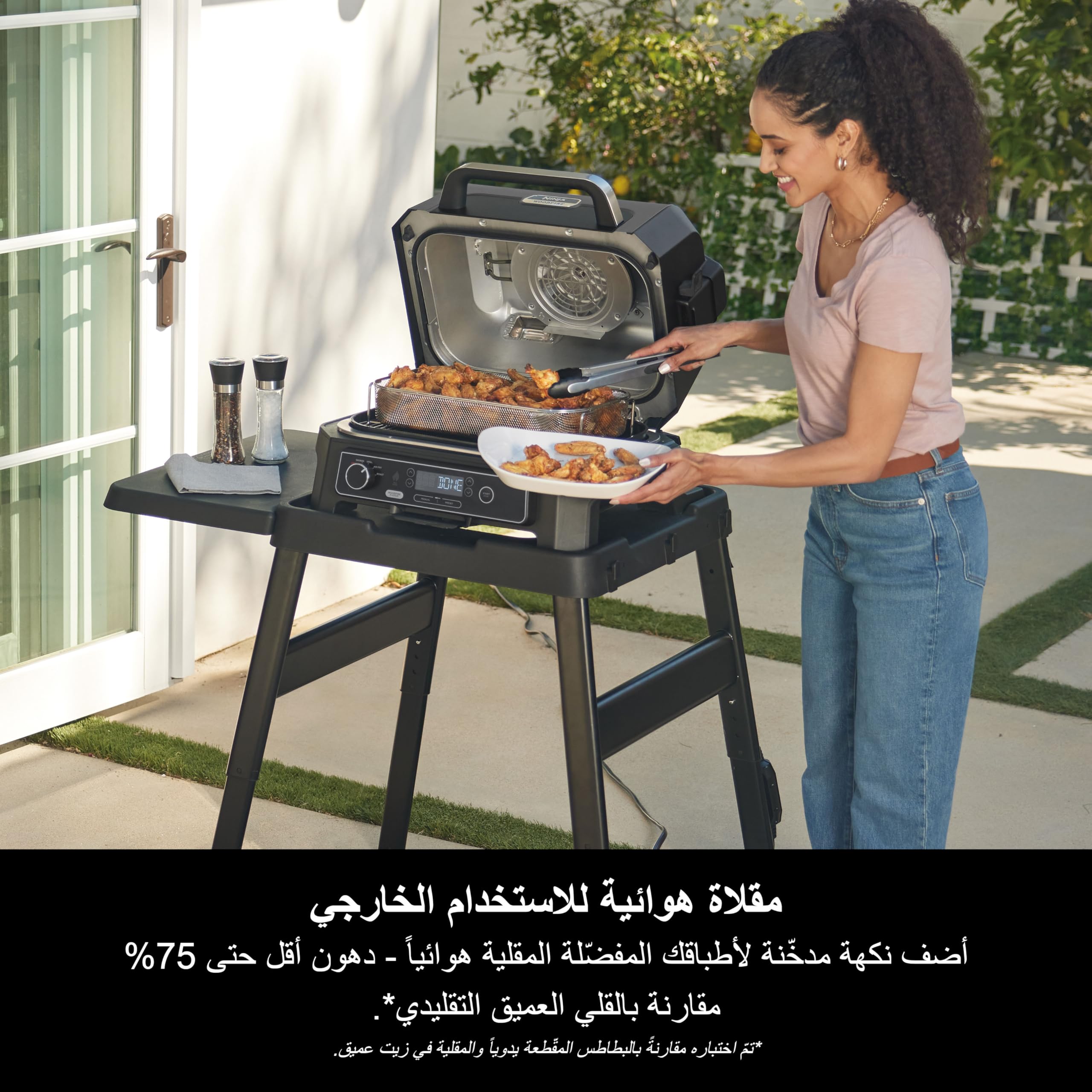 Ninja Woodfire Pro XL - Parrilla eléctrica para barbacoa y ahumador con sonda digital, gran parrilla 4 en 1 para exteriores y freidora de aire con sistema de cocina inteligente y pellets de leña,