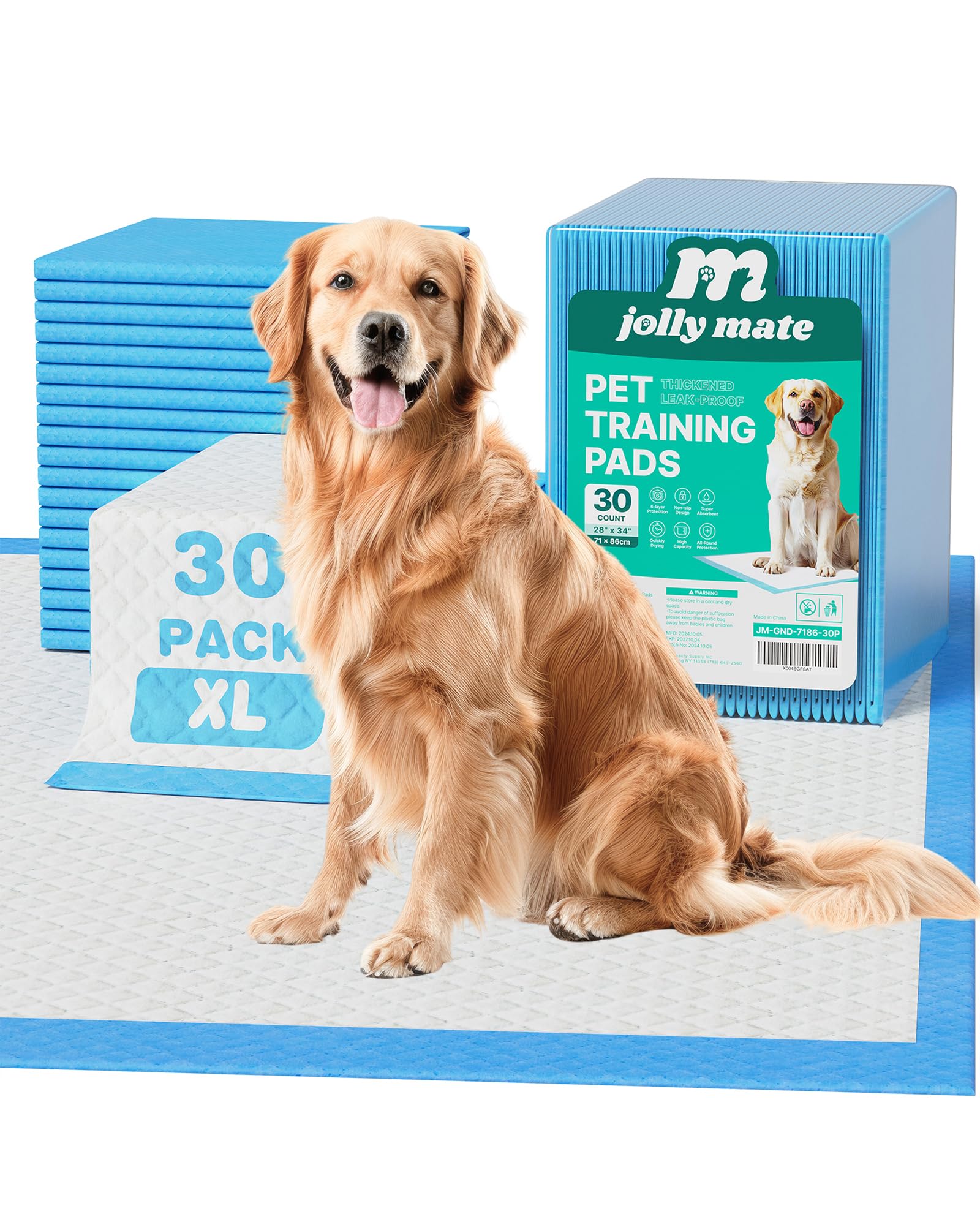 JollyMate Almohadillas extragrandes para orina de perro, 28 x 34 pulgadas, almohadillas de entrenamiento para cachorros XL con pestañas adhesivas, 6 capas de grosor, súper absorbentes, a prueba de