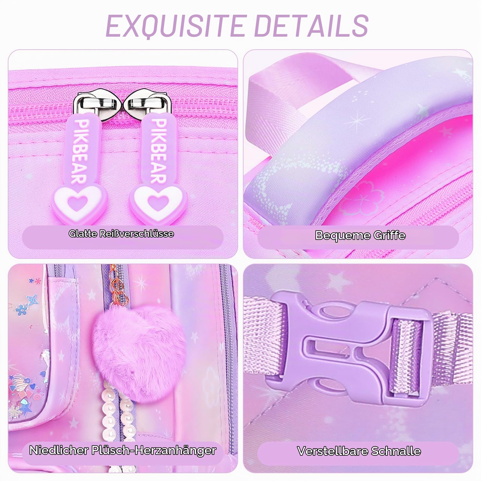 Amythe Set Schulrucksack Mädchen Teenager 3 Teilig fur Schule | Schulranzen mit Lunch Tasche Federmäppchen Gymnasium Oberstufe für Schule Reisen für 15.6" Laptop-Lila