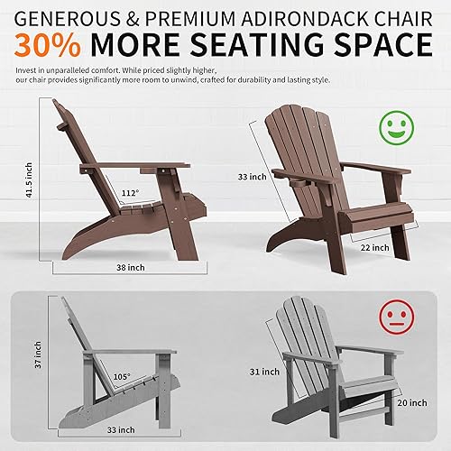 Miniatura 5 de Psilvam Silla Adirondack, silla para hoguera de madera de polietileno de gran tamaño con soporte para tazas, sillas de patio de soporte de 350