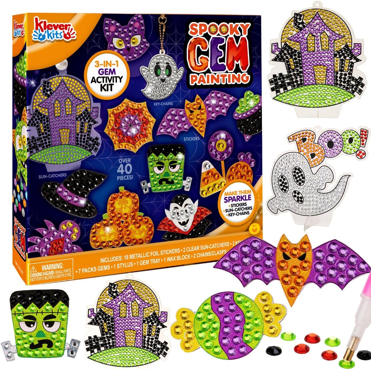 Halloween Big Gem Diamond Painting Kit, Create Your Own Magical Stickers and Suncatchers, Diamond Art for Kids, DIY Paint Arts Supplies, Craft Gift for Girls