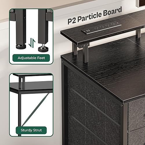 Miniatura 8 de Huuger - Escritorio para computadora de 47 pulgadas con tomacorrientes y luces led, 4 cajones, soporte para monitor, escritorio de estudio para