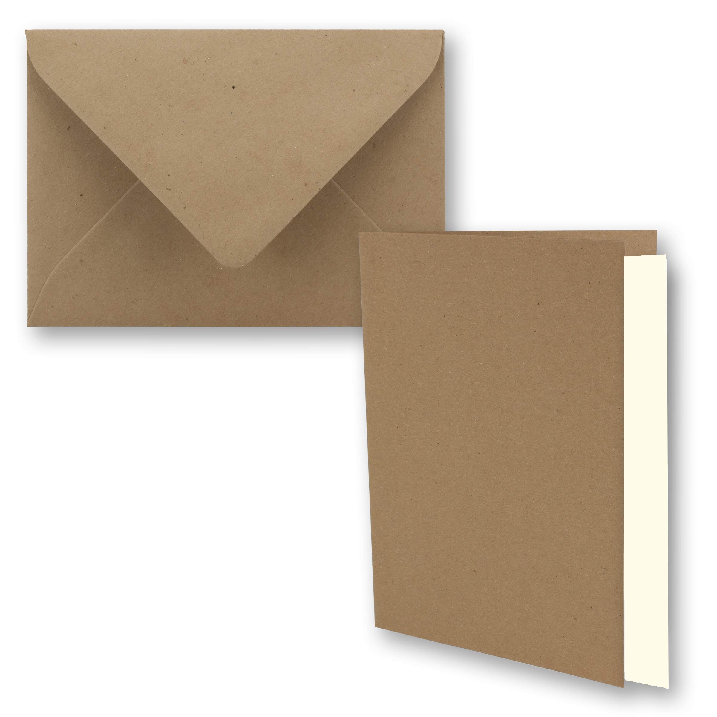 250x braunes Vintage Kraftpapier Falt-Karten SET mit Umschlägen und Einlegern DIN A6-10,5 x 14,8 cm - braun - Recycling - blanko - NEUSER PAPIER