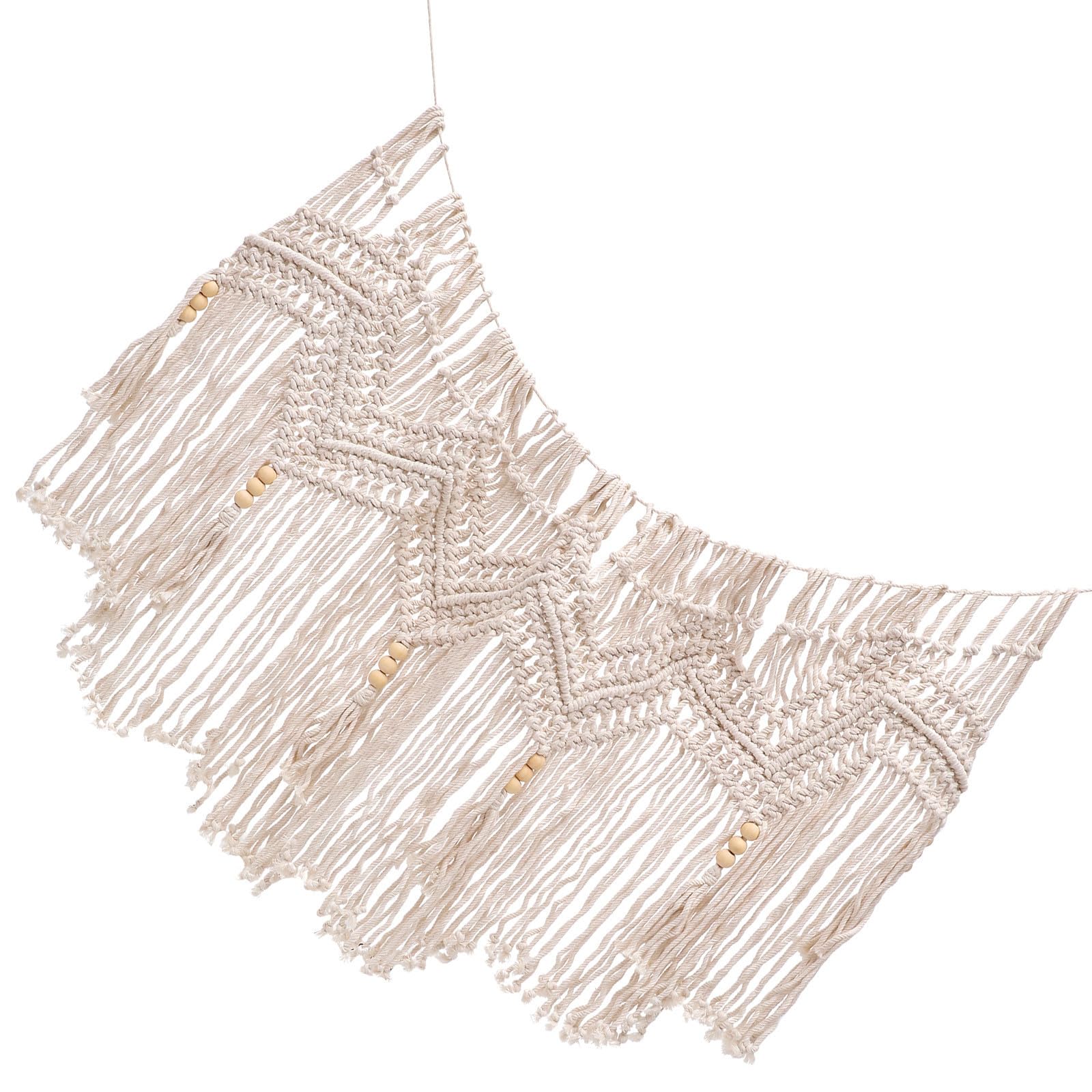 Tenture murale tissée bohème Angoily en coton beige de qualité supérieure