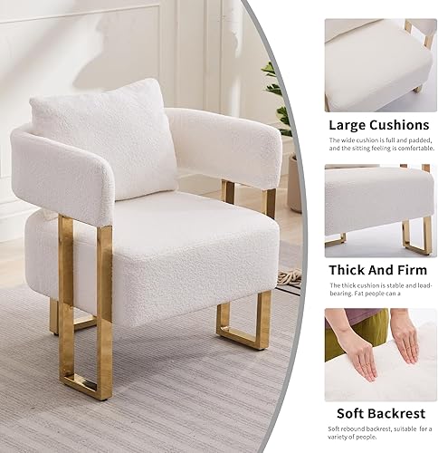 Miniatura 6 de YISHENG Juego de 2 sillas decorativas modernas de barril, sillas laterales para sala de estar con patas de metal doradas, sillones de lectura