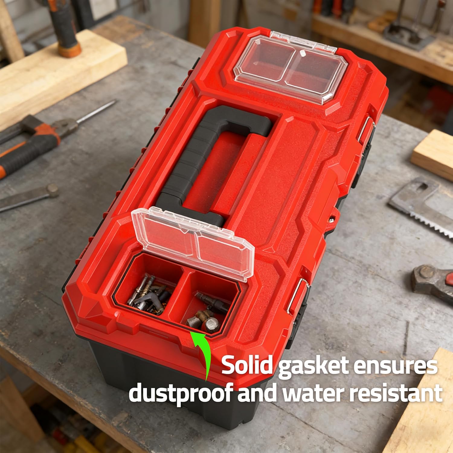 Tools Box, Deep Lockable Toolbox, 18.7 * 9.9 * 9.3" Durable Tool Boxes Storage, with Removable Inner Tray