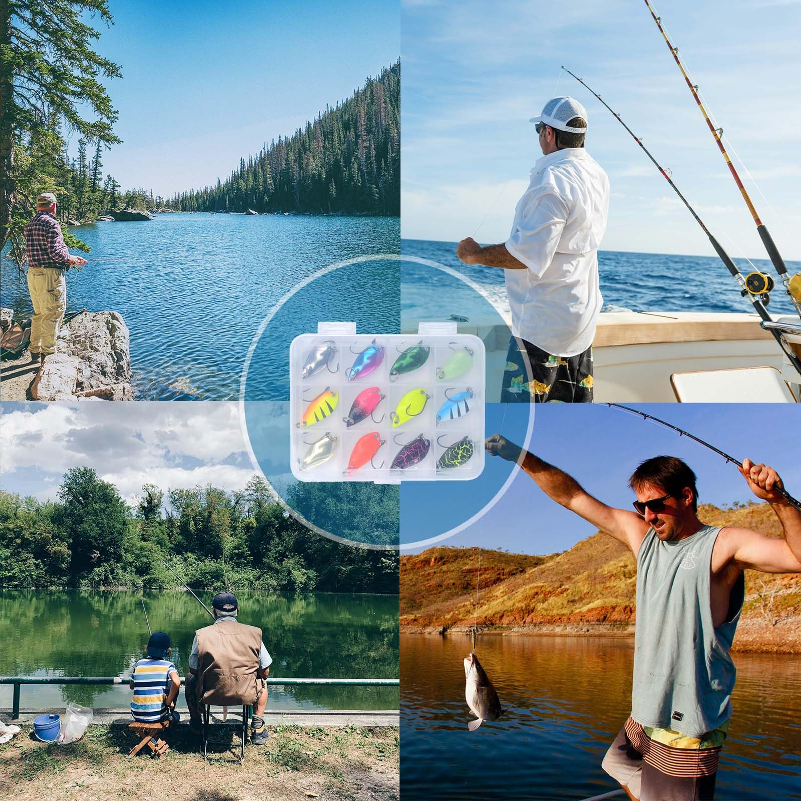 Kit 12 Pezzi Spoon Trout Area, Esche Artificiali 2.5g 3.5g 5g, Accessori per Pesca Alla Trota, Set di Esche in Metallo Cucchiaini per Lago