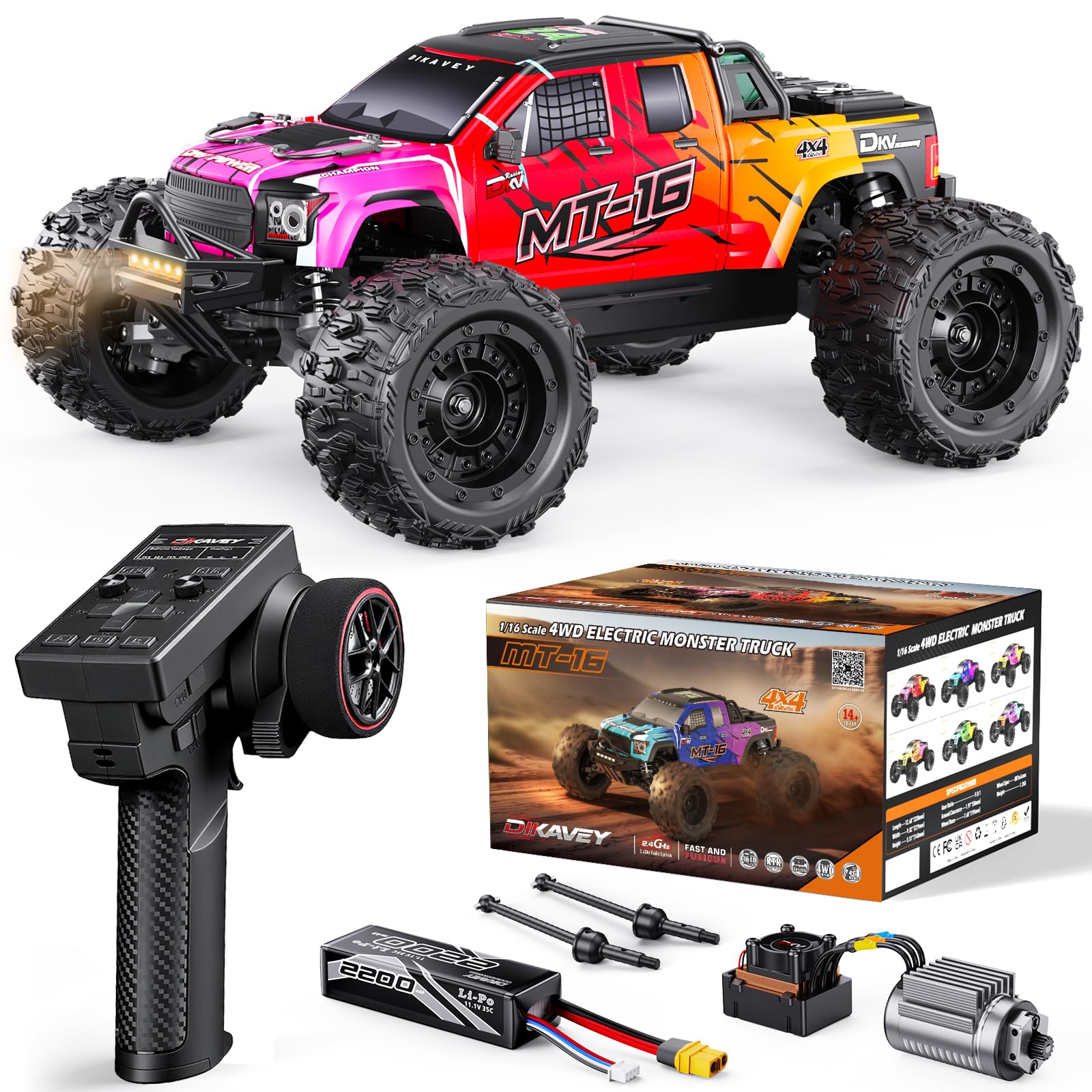 1/16 50 MPH bürstenloser 4WD RC-Truck, aufrüstbare All-Terrain-Fernsteuerungsautos mit 3S-Batterie, wasserdichter, schneller Offroad-RC-Truggy für Erwachsene