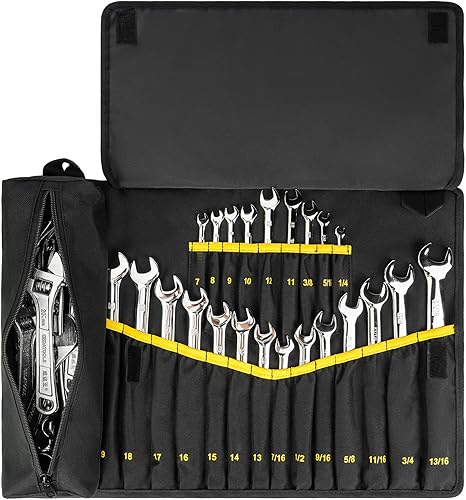 Organizador de rollos de llaves, bolsa enrollable para llaves con 23+1 bolsillos, rollo de herramientas resistente para llaves métricas y SAE, bolsa