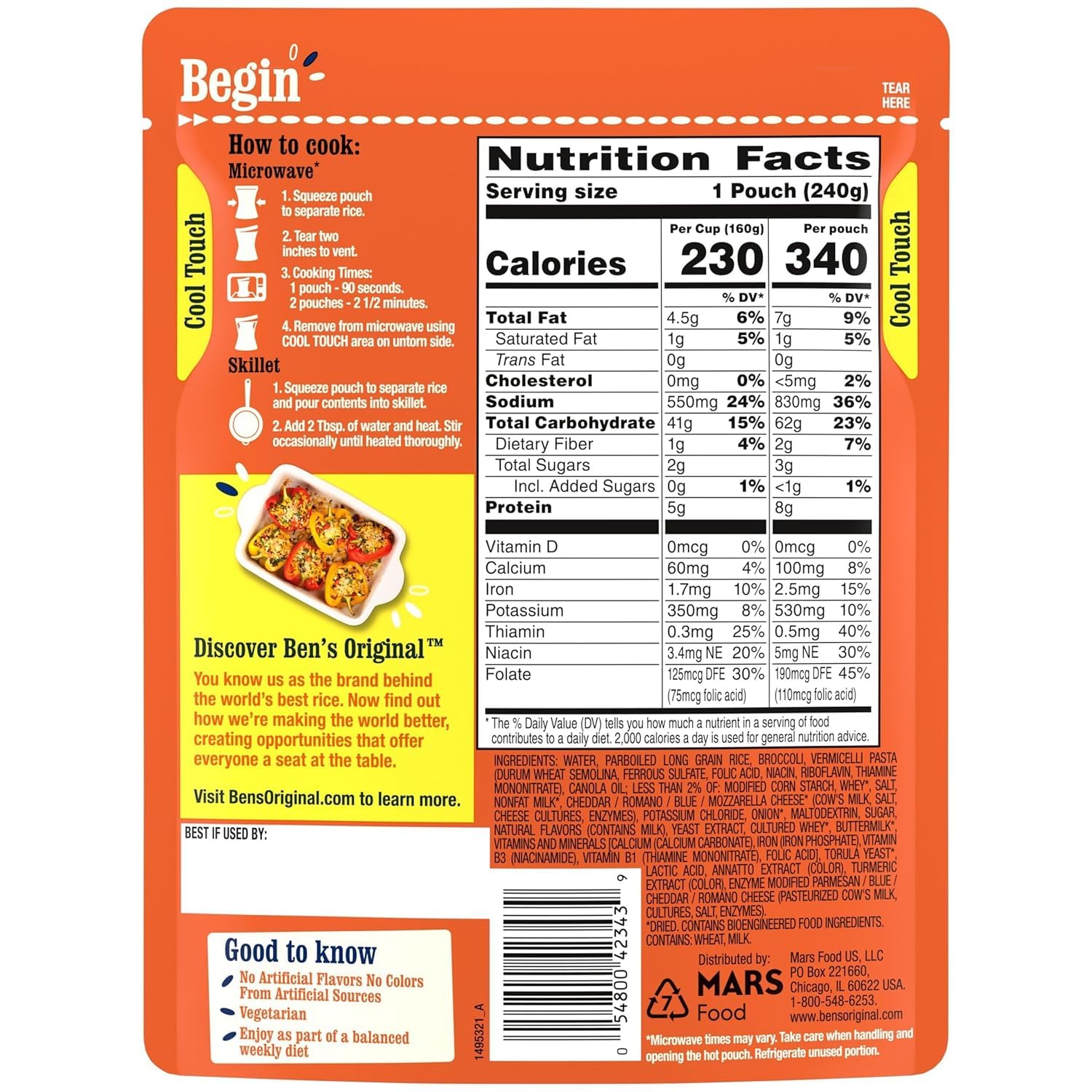 Ben's Original Flavored Ready Rice, Cheddar Broccoli, Microwave Rice for an Easy Lunch, Suitable for Vegetarians - 8.5 oz Pouch (Pack of 12)​
