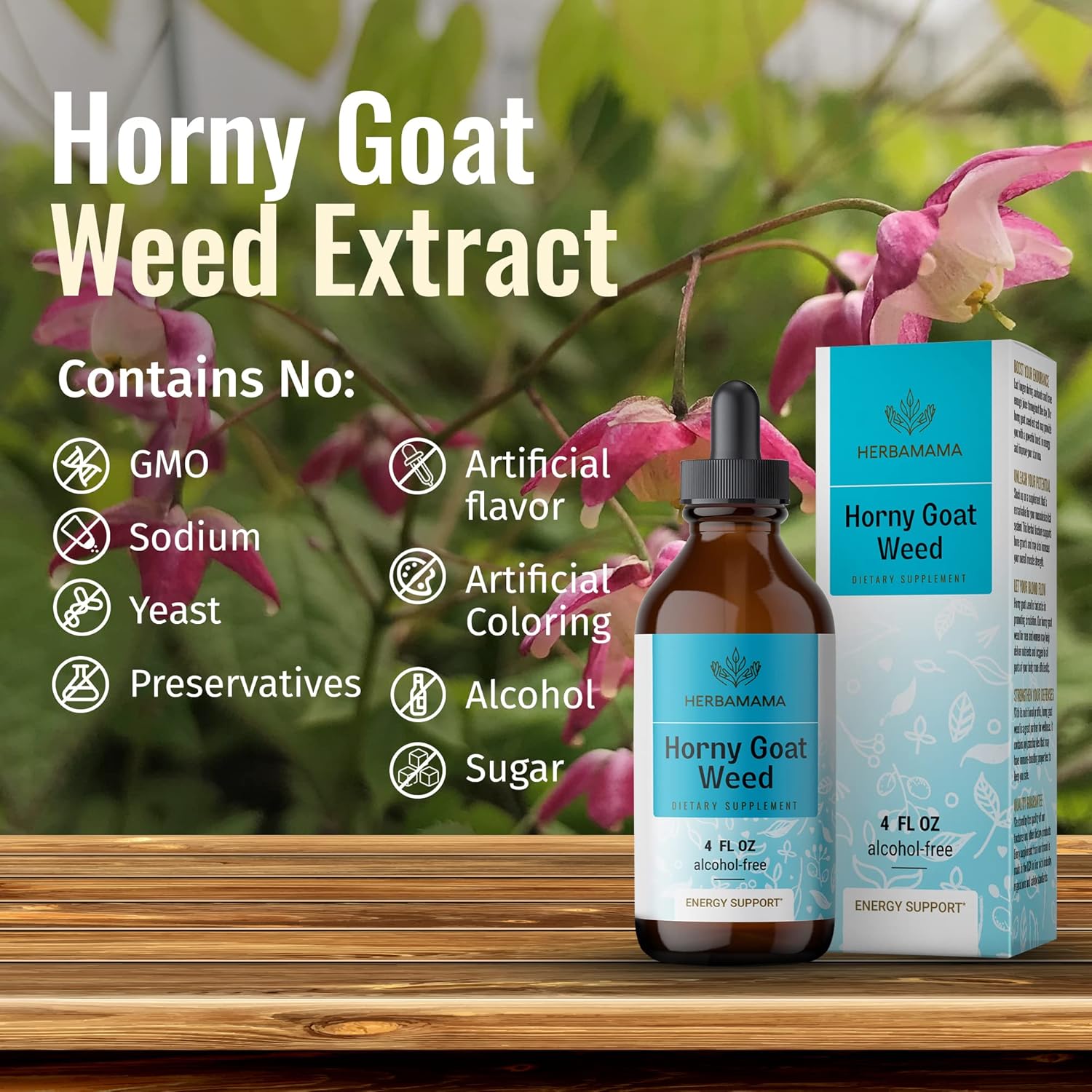 HERBAMAMA Horny Goat Weed Liquid Extract - Organic Horny Goat Weed Drops Supplement for Men & Women - Alcohol-Free Tincture - Vegan - 4 fl oz : Everything Else