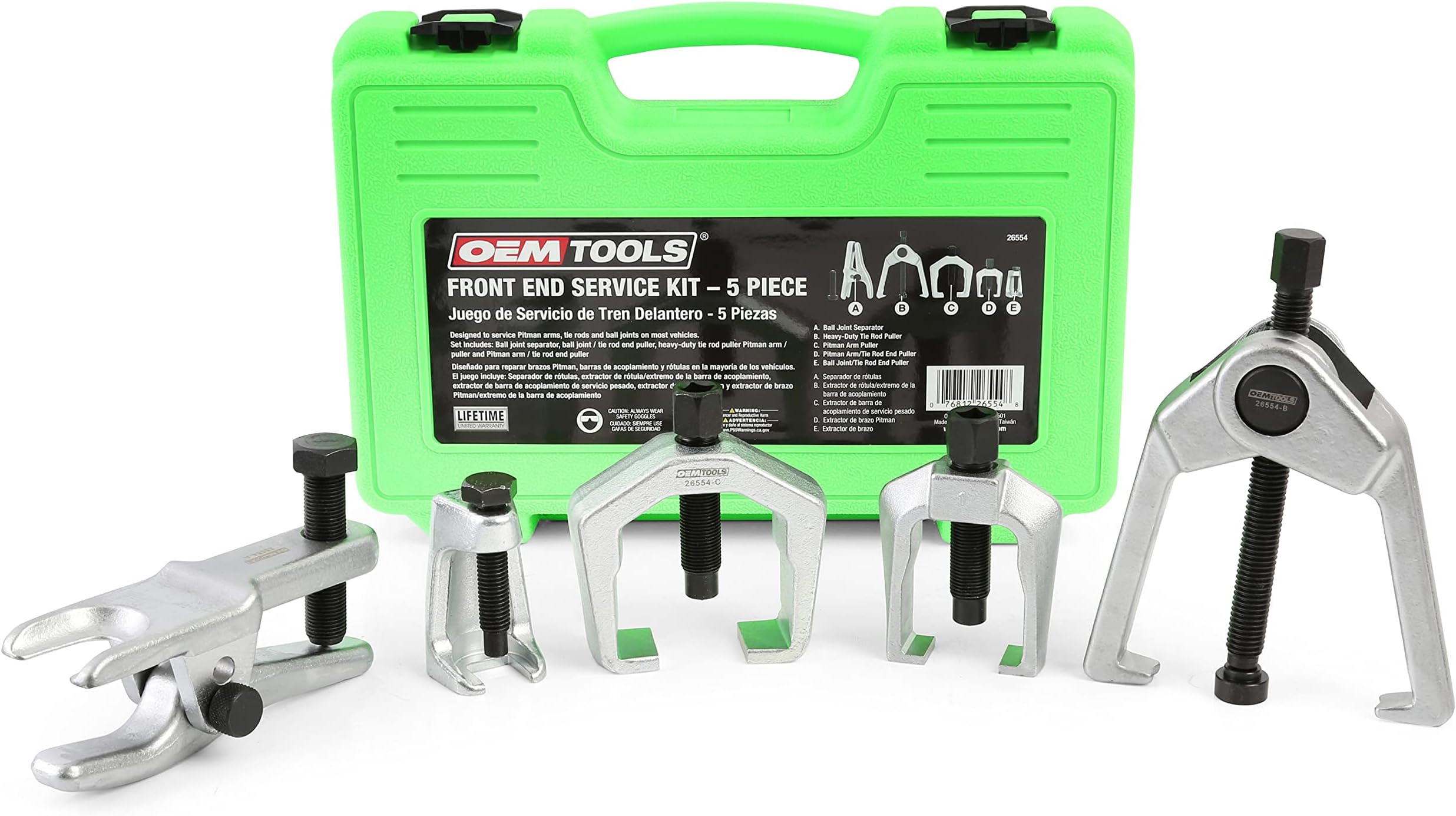 OEMTOOLS 26554 Front End Service Kit, 5 Piece, Tie Rod Removal Tool, Pitman Arm Puller, Ball Joint Separator, Easy Part Removal for Popular Vehicles