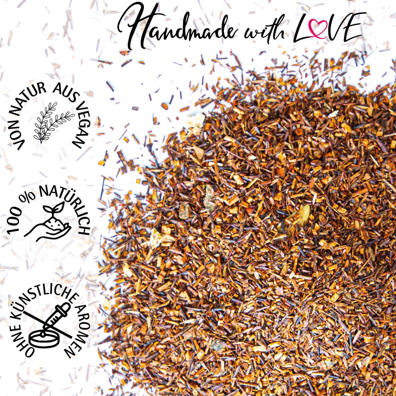 Hallingers Genuss Manufaktur Roibusch Tee Geschenk - loser Rooibos-Tee, Rotbusch wertige Geschenk-Dose "Power Booster" mit Orange, Zimt & Vanille, Geschenkidee für Frauen Männer