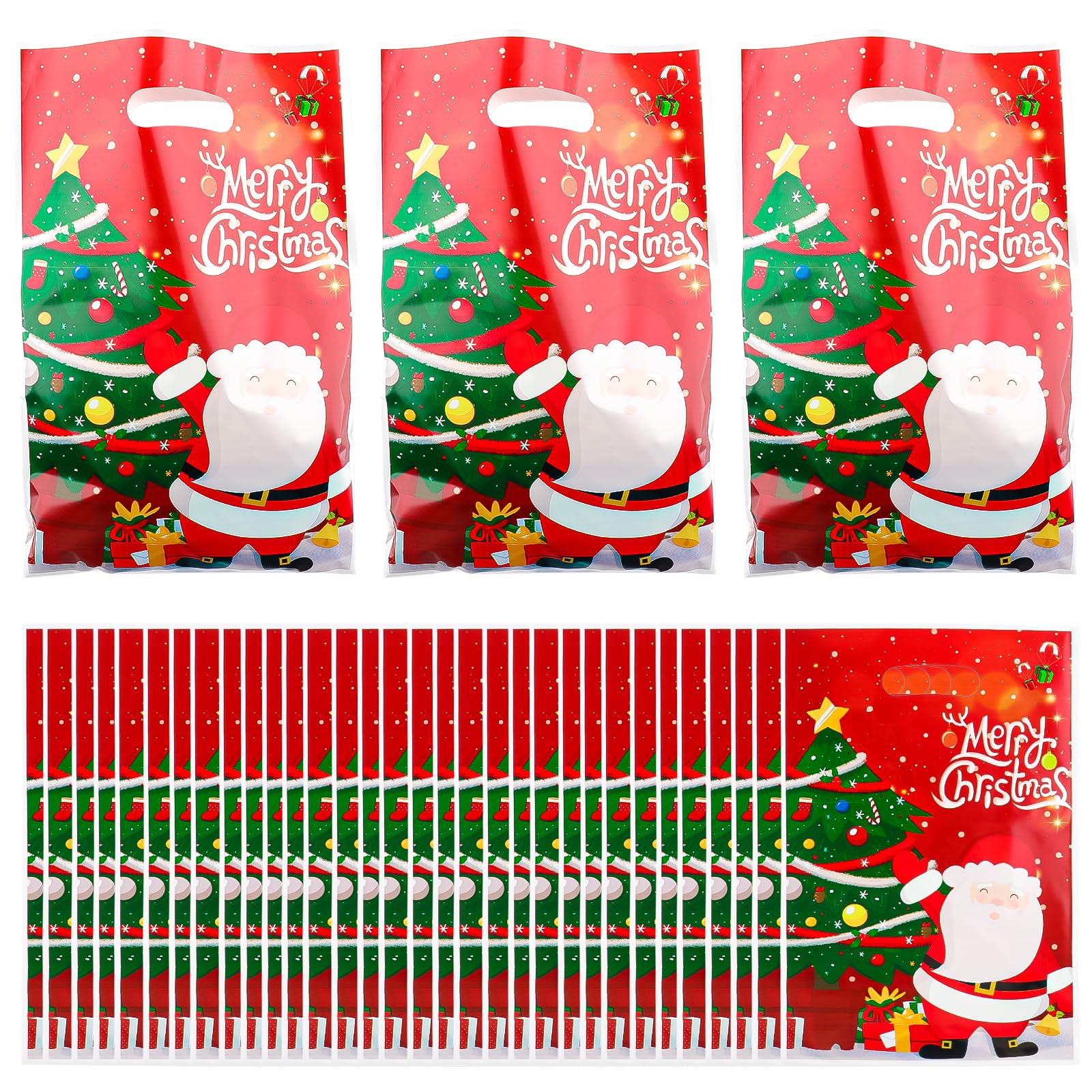 Zi Lan 30pcs Christmas Party Favors Bag with Handles Red Santa Goody Treat Gift bags for Kids Birthday Christmas Party Decorations Supplies