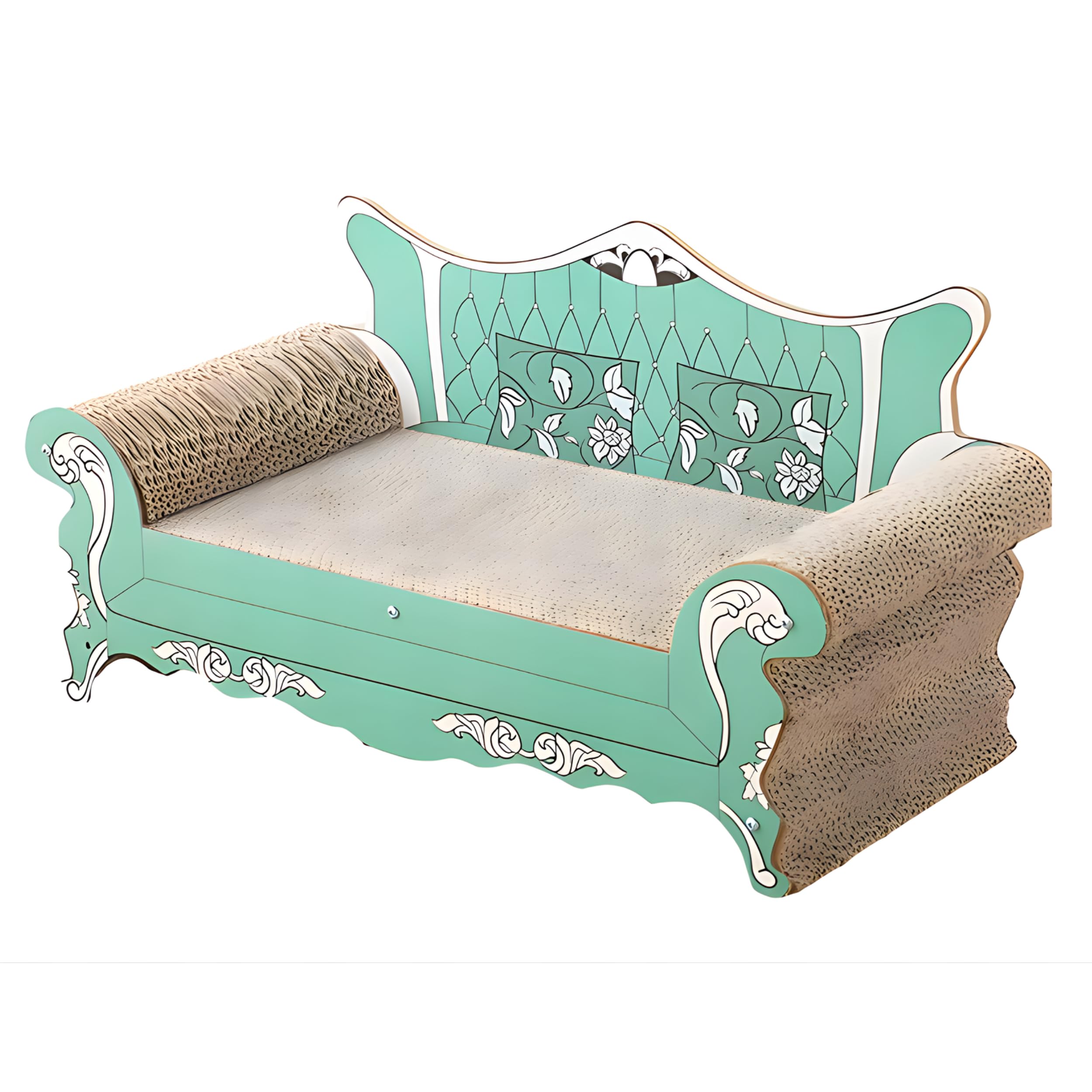 Deccart Katzenbett Grün aus Karton mit Kratzpappe - Katzensofa als Schlafplatz für drinnen - Dekoratives Kratzmöbel zur Krallenpflege und Entspannung für Katzen