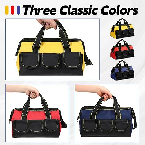 Miniatura 4 de Paquete de 3 bolsas de herramientas para hombres, bolsa de herramientas de boca ancha con base impermeable, bolsa de almacenamiento de herramientas