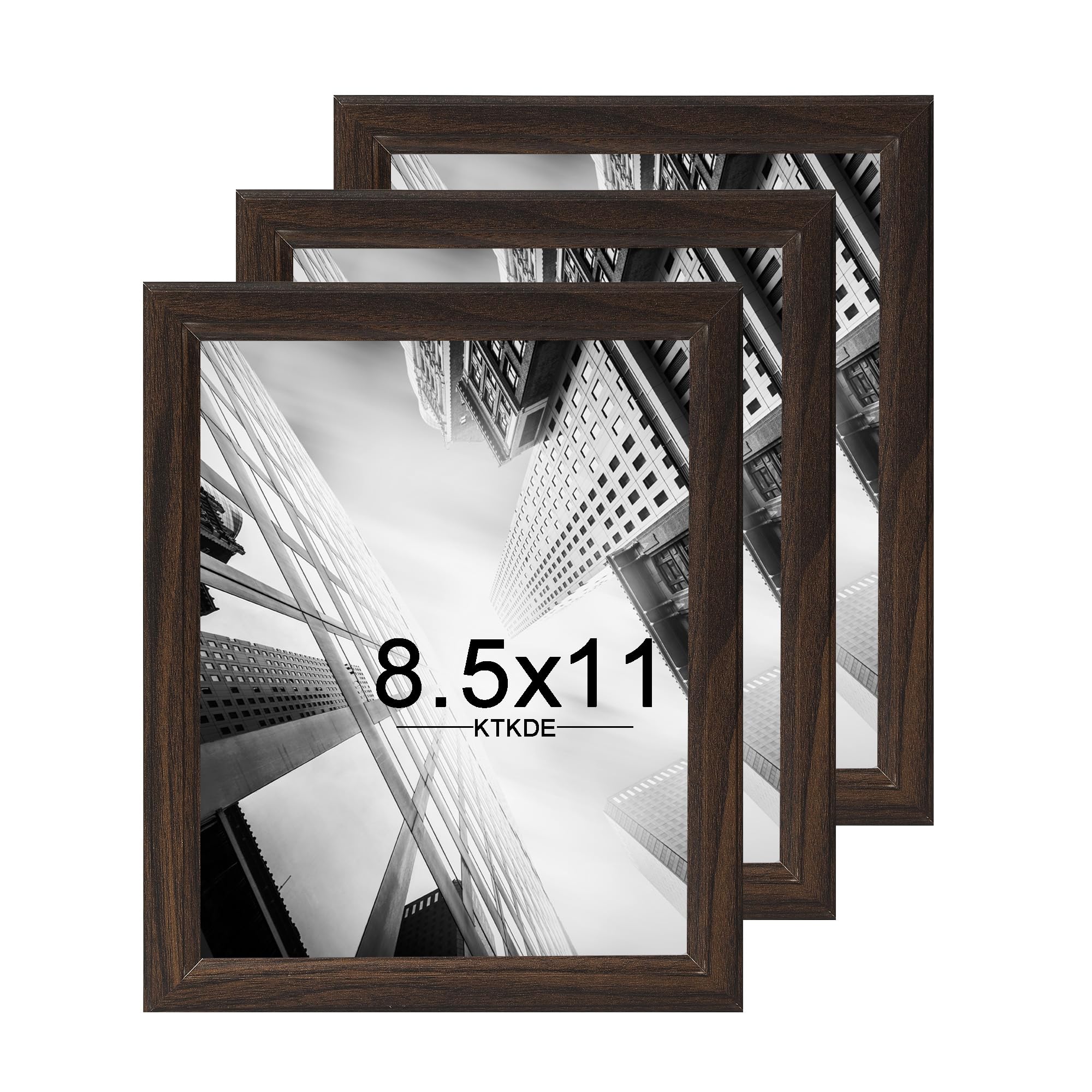 KTKDE Set di 3 cornici per foto e certificati, in noce con plexiglass trasparente, 21 x 28 cm, per diploma e documenti, per parete e tavolo, miglior regalo