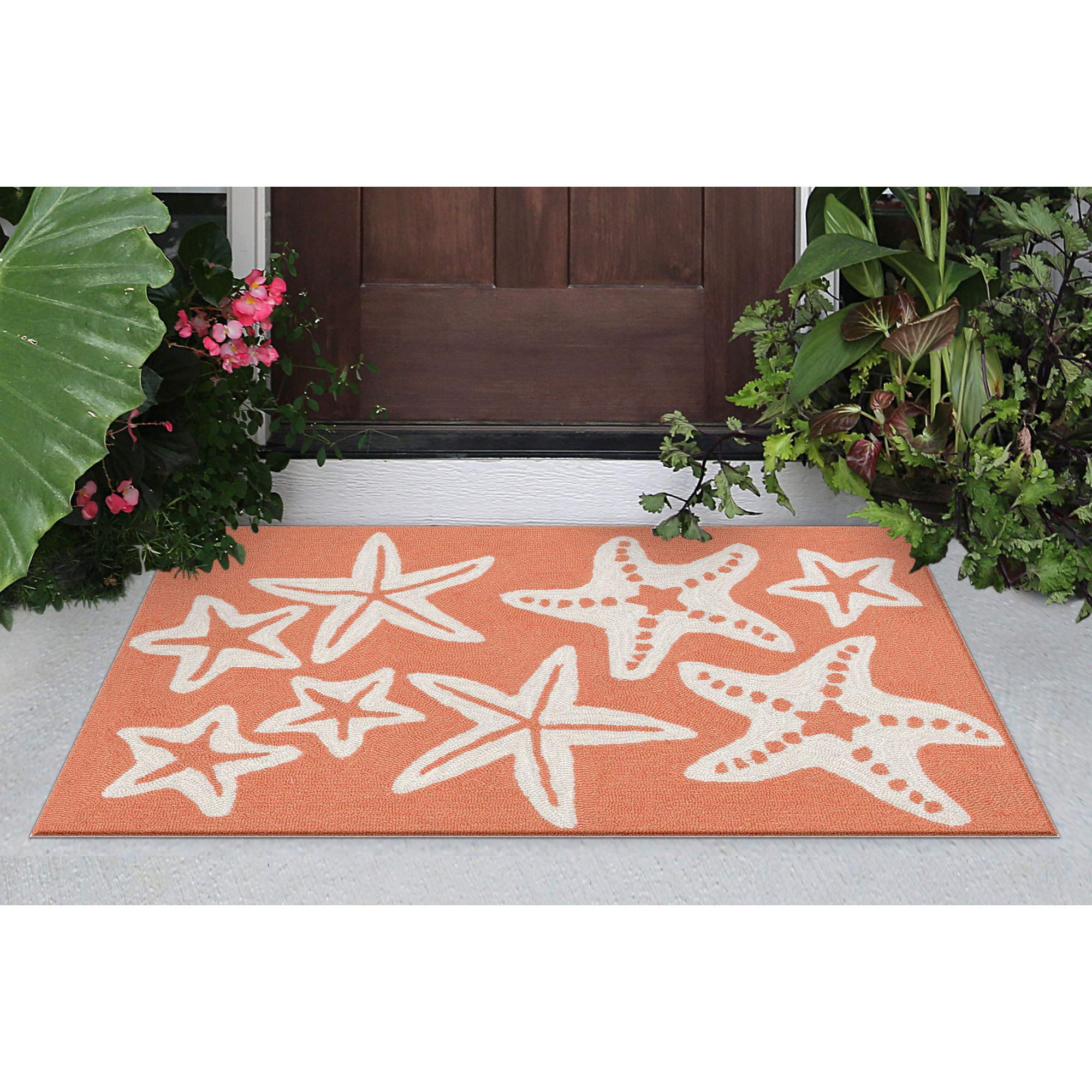 Liora Manne?Capri Indoor Outdoor Rug - Nautical, Coastal?Beach Theme,?Tropical Décor, Comfortable & Durable,?UV Stabilized,?Stain Resistant Rug, Starfish, Coral, 1'8" x 2' 6"