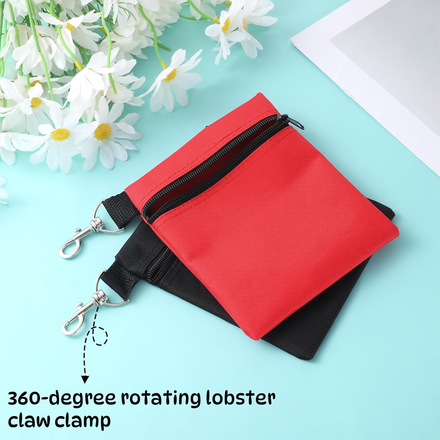 2Pack Golf Tee Bag, Golf Tee Pouch, Golfs Ball Storage Accessory Bags with Clip, 6.7" x 5.5" Zippered Pouch for Tees Balls, Valuables Holder, Men Women, Golfs Gift​ (Black, Red)