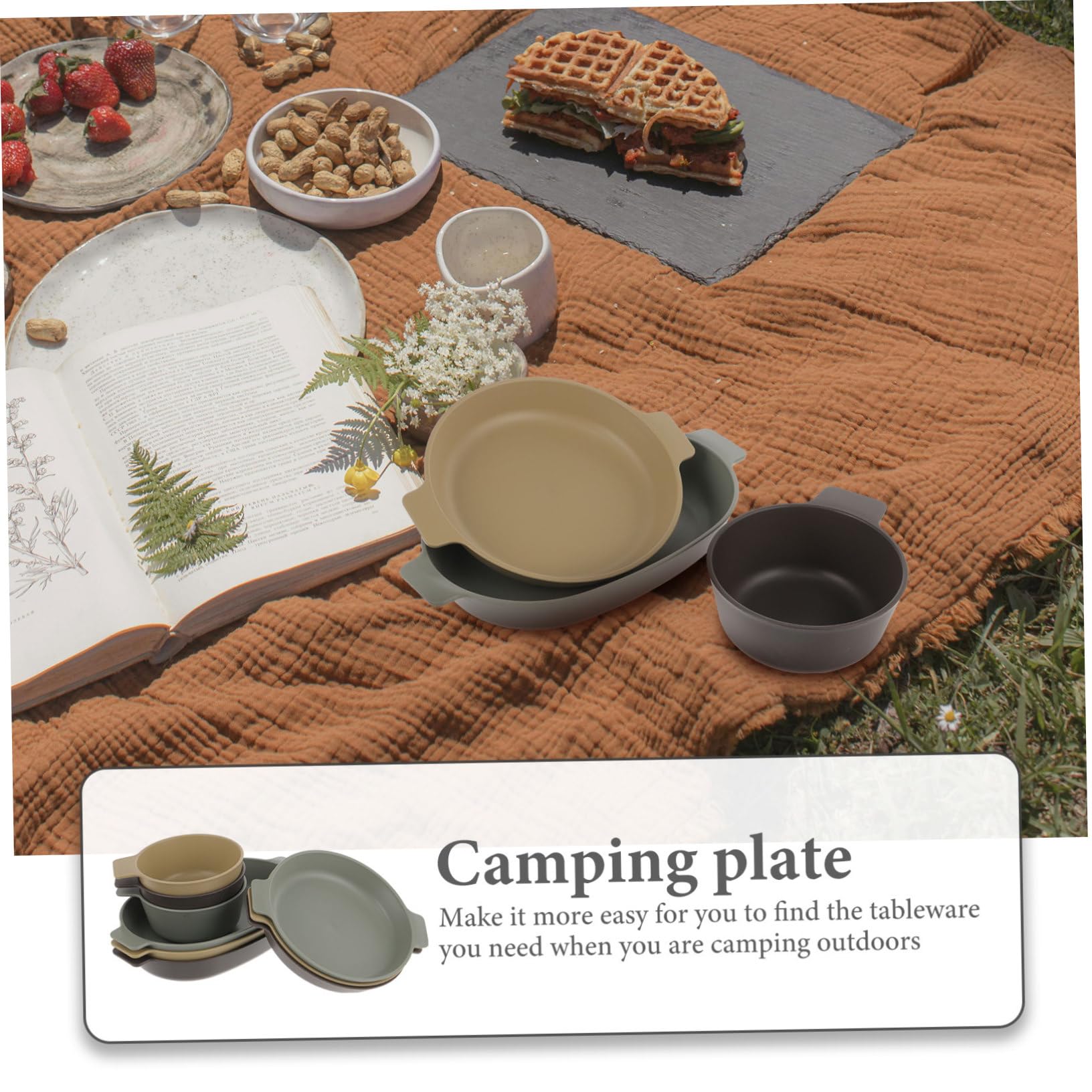 Happyyami Outdoor Picnic Dinnerware Portable Dishware Set Camping Plates Bowls Plastic Dinnerware Lids Lightweight Serving Bowl