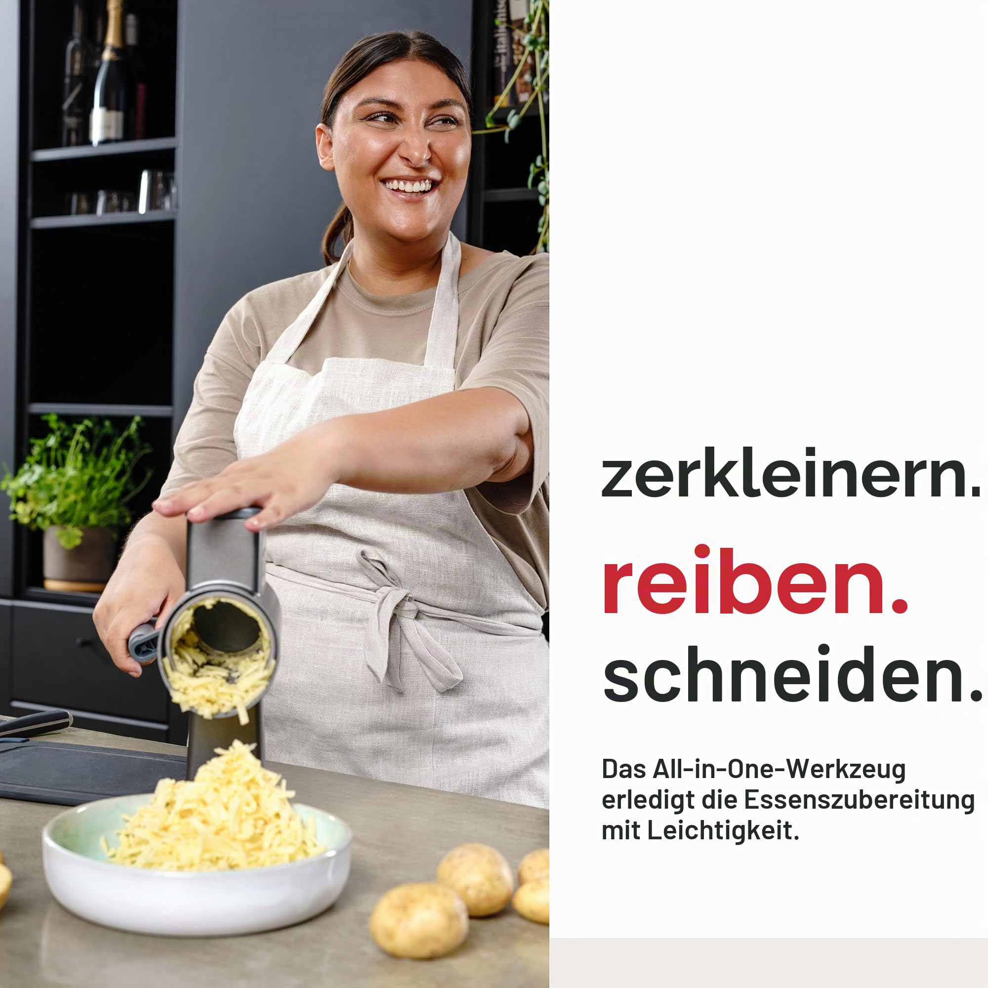 Zyliss Alu Trommelreibe Set, Käsereibe mit Kurbel, Gemüsereibe mit 3 Trommelklingen/Trommelblättern, Gemüseschneider, 5 Jahre Garantie