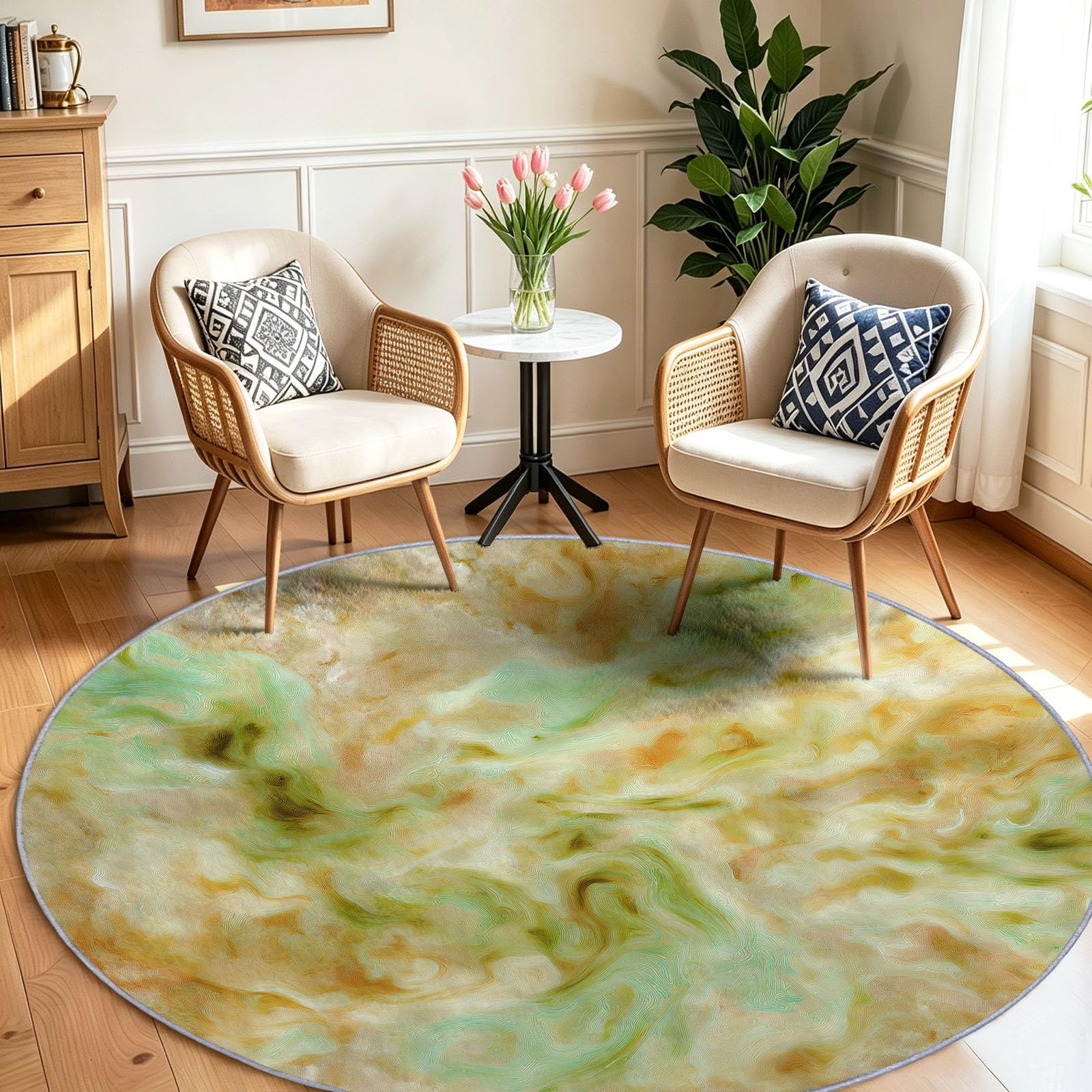 Générique Tapis Enfant Rond Chambre d'enfant Filles Garçons, Abstrait Moderne Tapis Rond Lavable & Antidérapant pour Salon Chambre Cuisine Salle à Manger Chambre (160 cm, Ondulations Courant Eau)