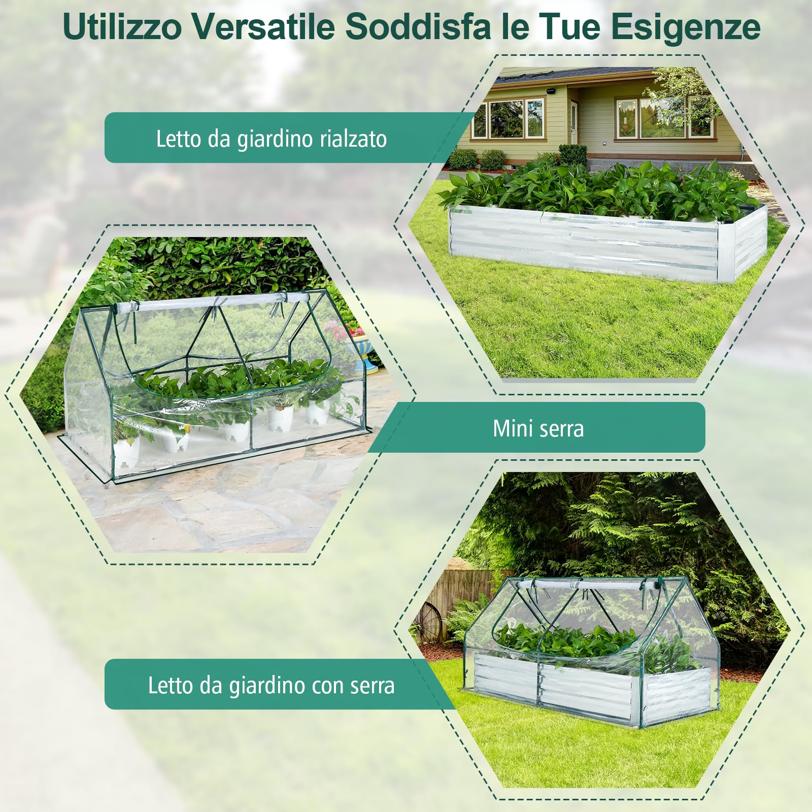 RELAX4LIFE 3 in 1 Fioriera da Esterno Multifunzionale, Mini Serra per Orto con Finestre, Aiuola Rialzata per Giardino, Balcone, Terrazza e Cortile (Mini Serra, 180 x 91 x 90 cm)