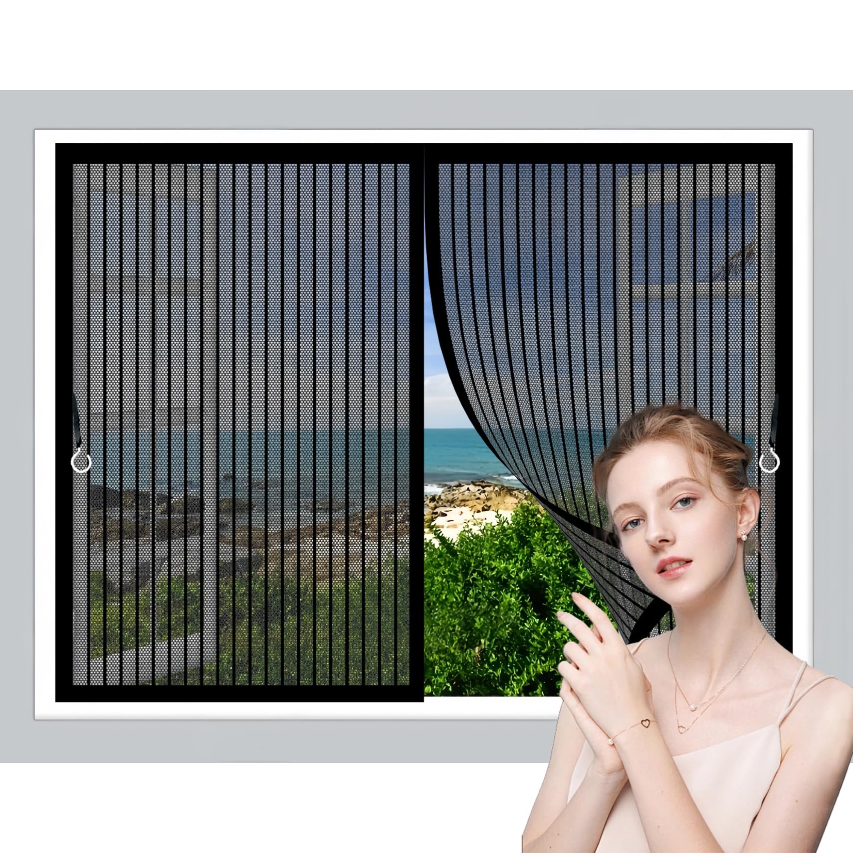 Moustiquaire porte fenetre magnetique rideau anti-mouches noir 75x235