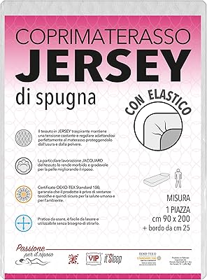 V.I.P. Coprimaterasso in Jersey di Spugna Elastico, Traspirante, Elasticizzato, Singolo cm 90 X 200 h. 25 cm