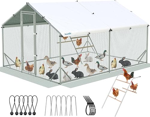 Miniatura 13 de Quictent Gallinero grande de metal para más de 20 aves de corral con paño de hardware lateral y cubierta impermeable, serie avanzada para Plateado