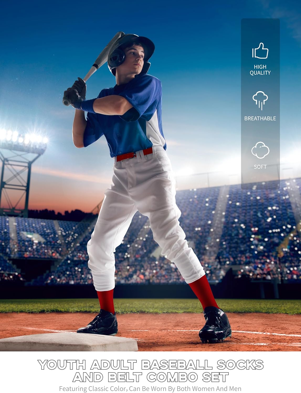 Youth Adult Baseball Socks and Belts Combo Set Cotton Baseball Softball Socks Adjustable Belt for Youth Adult - Image 5