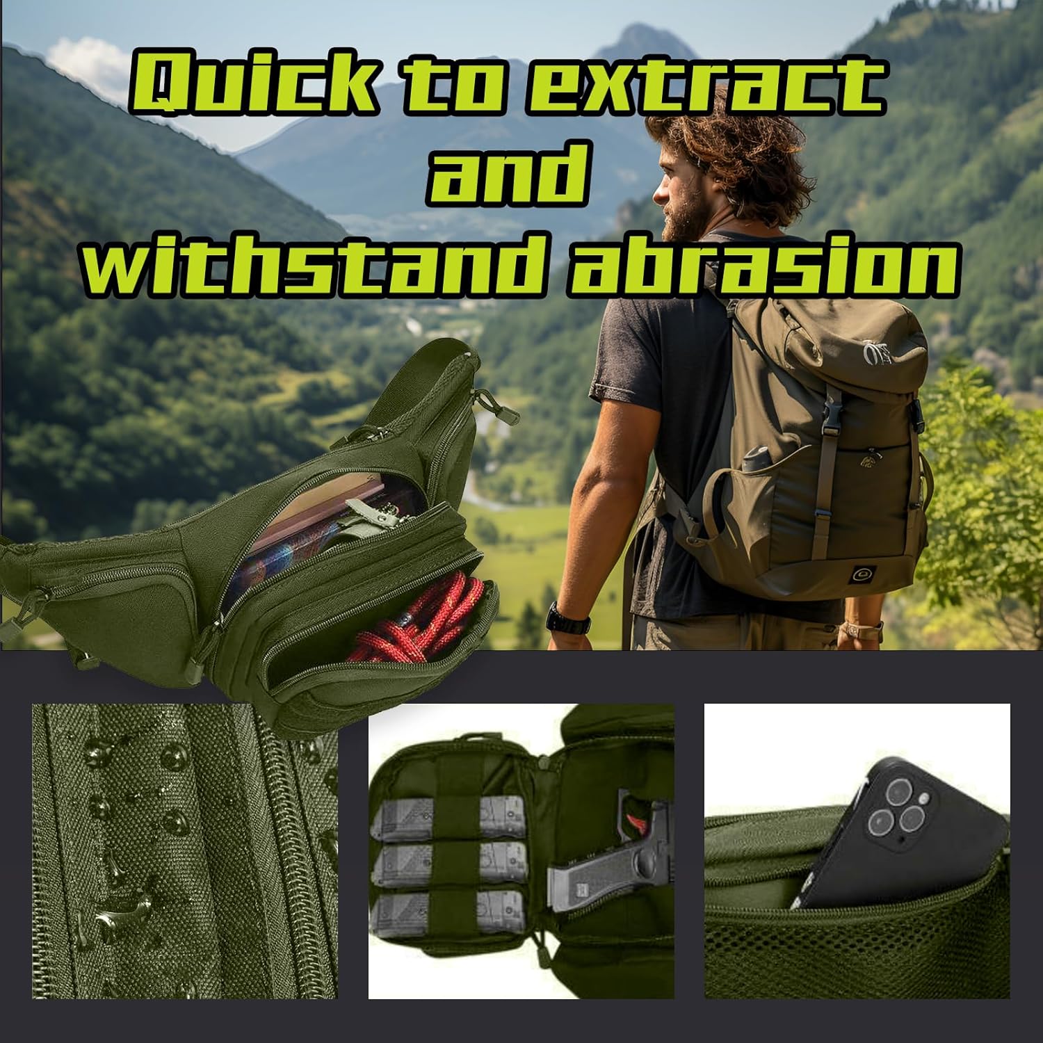 Tactical Fanny Pack for Men,800D Oxford Fabric Fanny Pack Men for Hiking Climbing,Fishing,Cycling,Huntingmen (Green) - Image 4