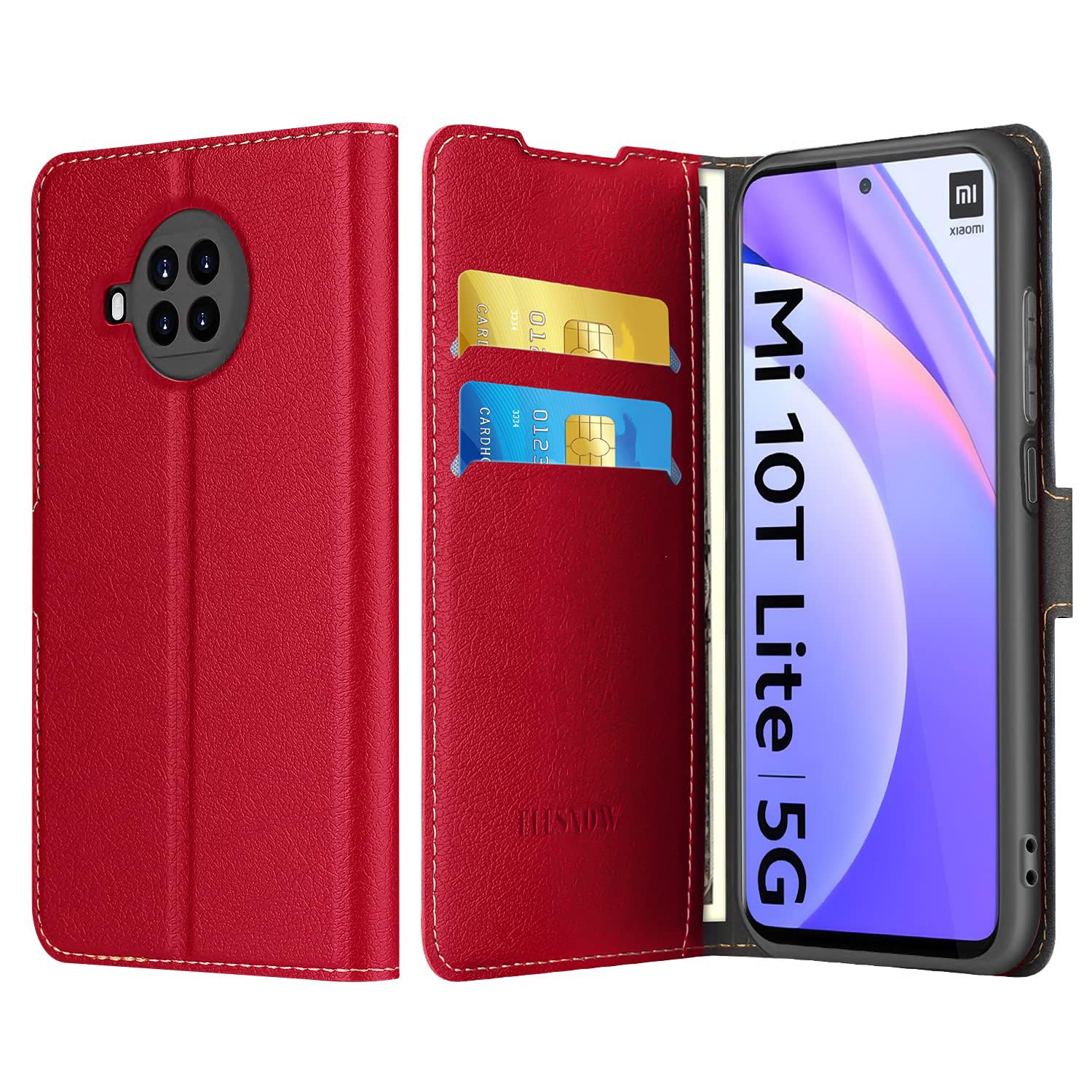 KK EIKO Hülle Für Xiaomi MI 10T Lite 5G – PU Leder Klapphülle Mit Standfunktion, 3 Kartenfächern, Magnetischem Verschluss (Rot)