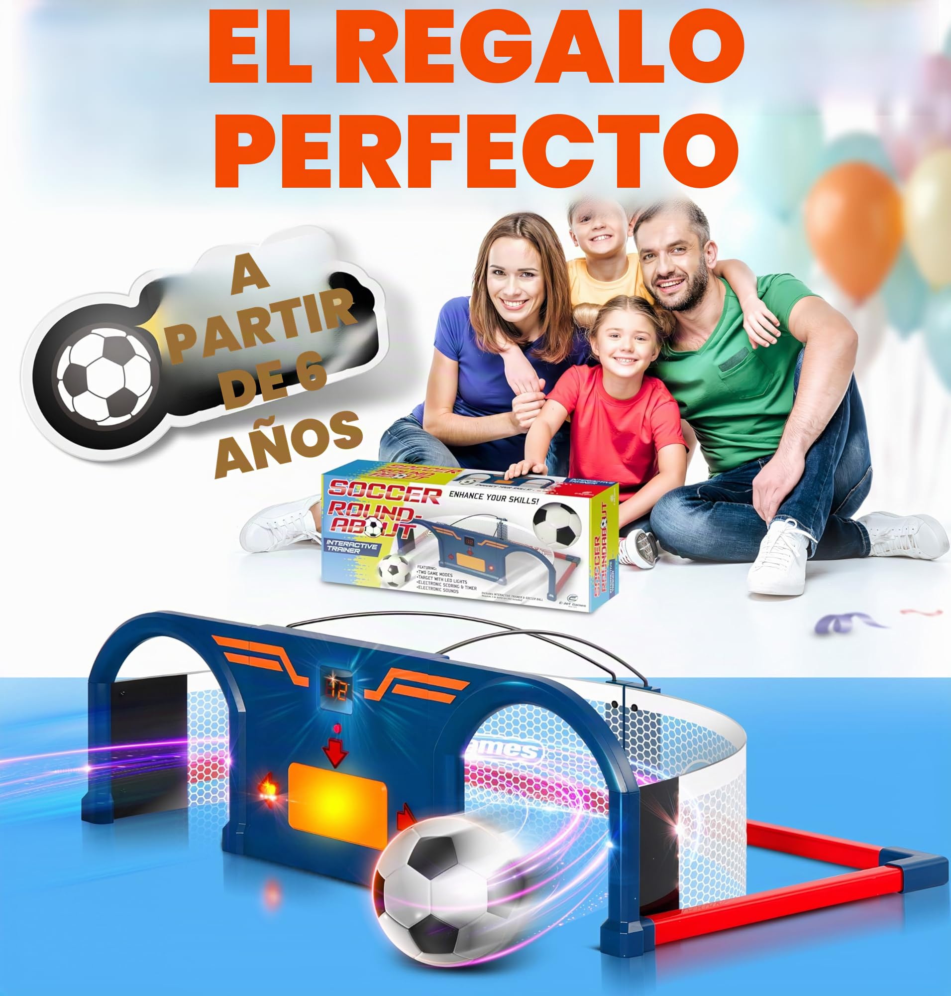 E-JET Juguete de fútbol para 6, 7, 8, 9, 10 años, diversión deportiva para jardín, interior y exterior, ejercicios de fútbol, regalos para niños y niñas