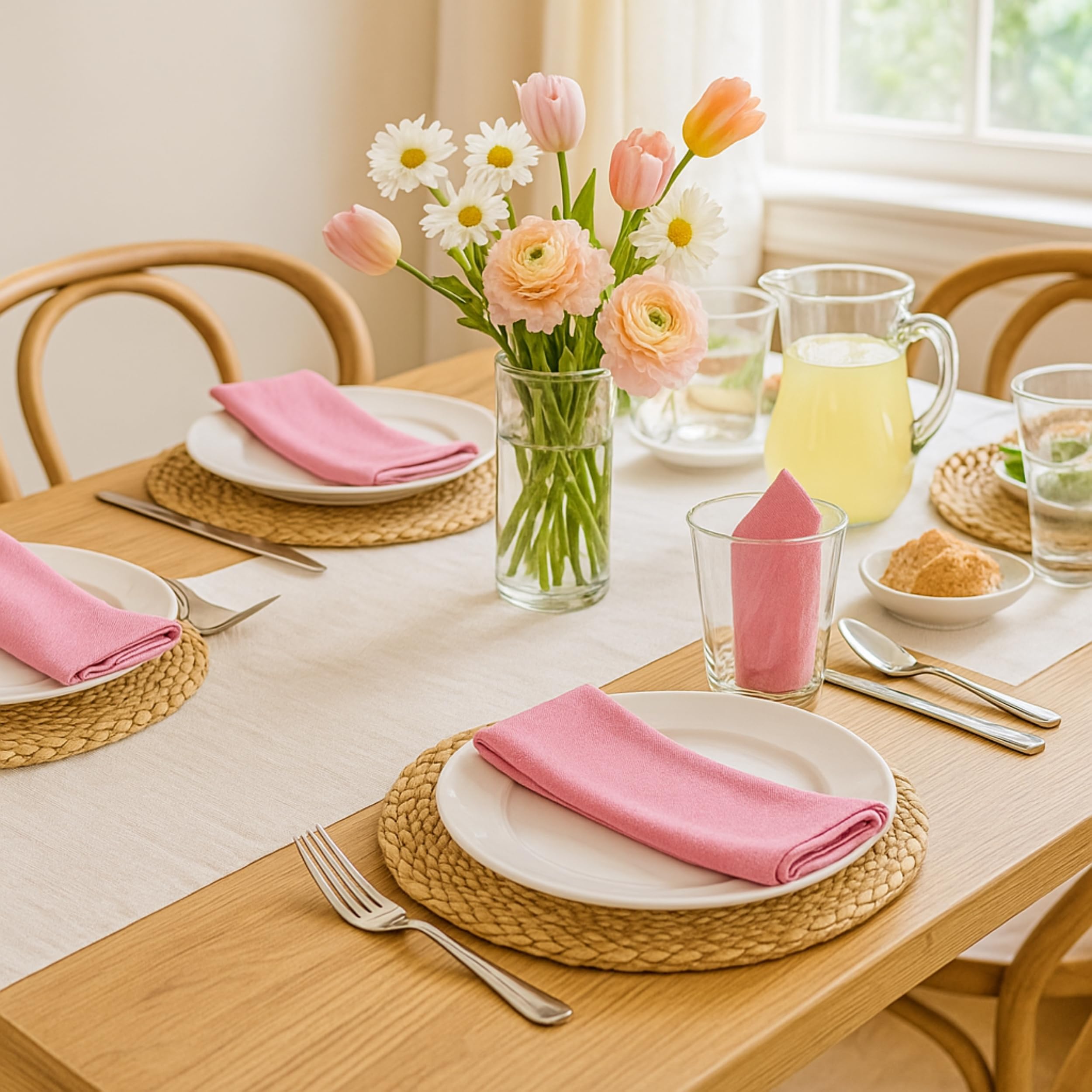 100% Cotton Cloth Pink Napkins 18x18 Inch (Pack of 4) – Soft Reusable Table Napkins for Dining Table, Kitchen & Dinner Parties – Washable Fabric Dinner Napkins for Home, Restaurant & Wedding Use 4