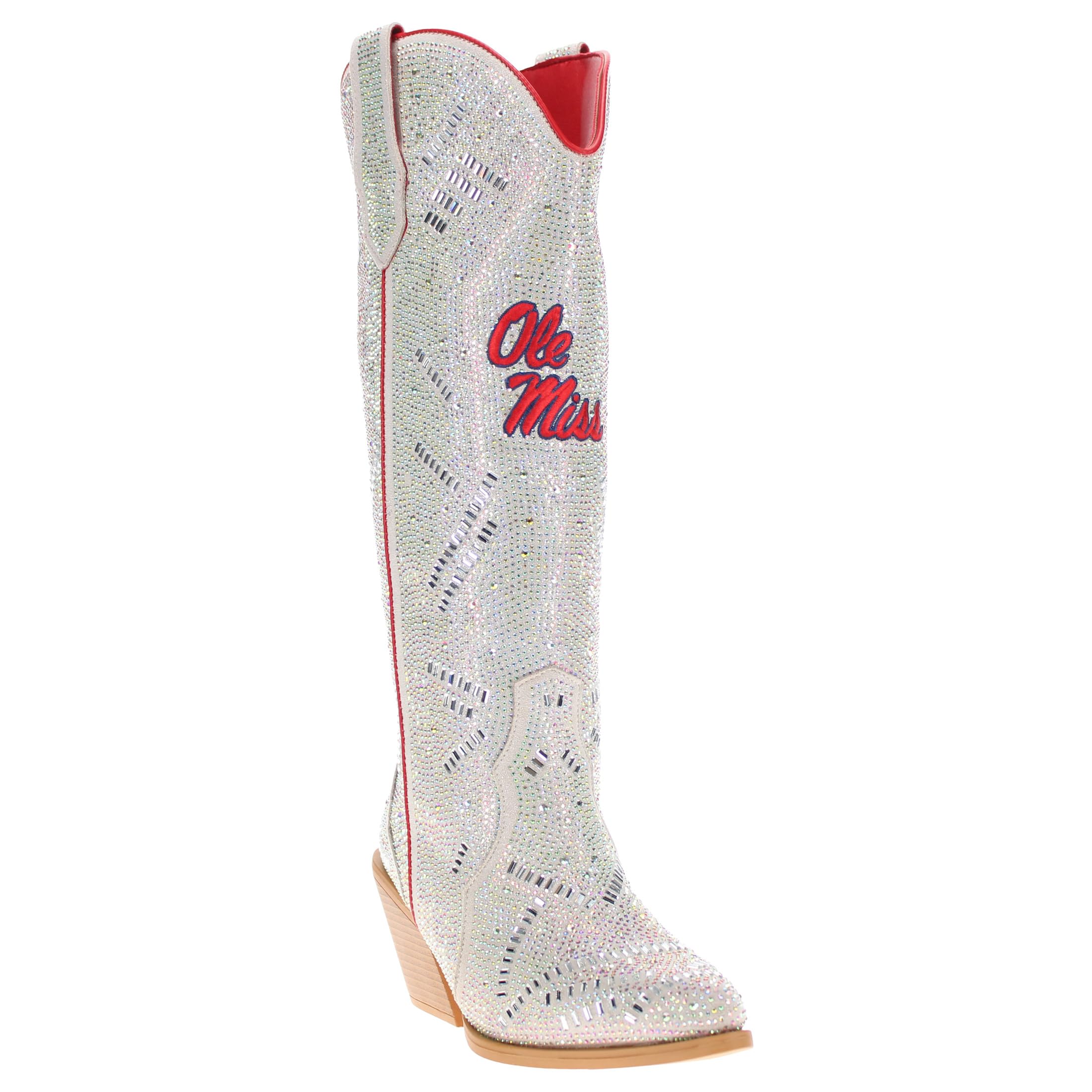 Vaccari Womens Amber Premium PU Leather NCAA Athletics Tall Top Bling Cowboy Boots